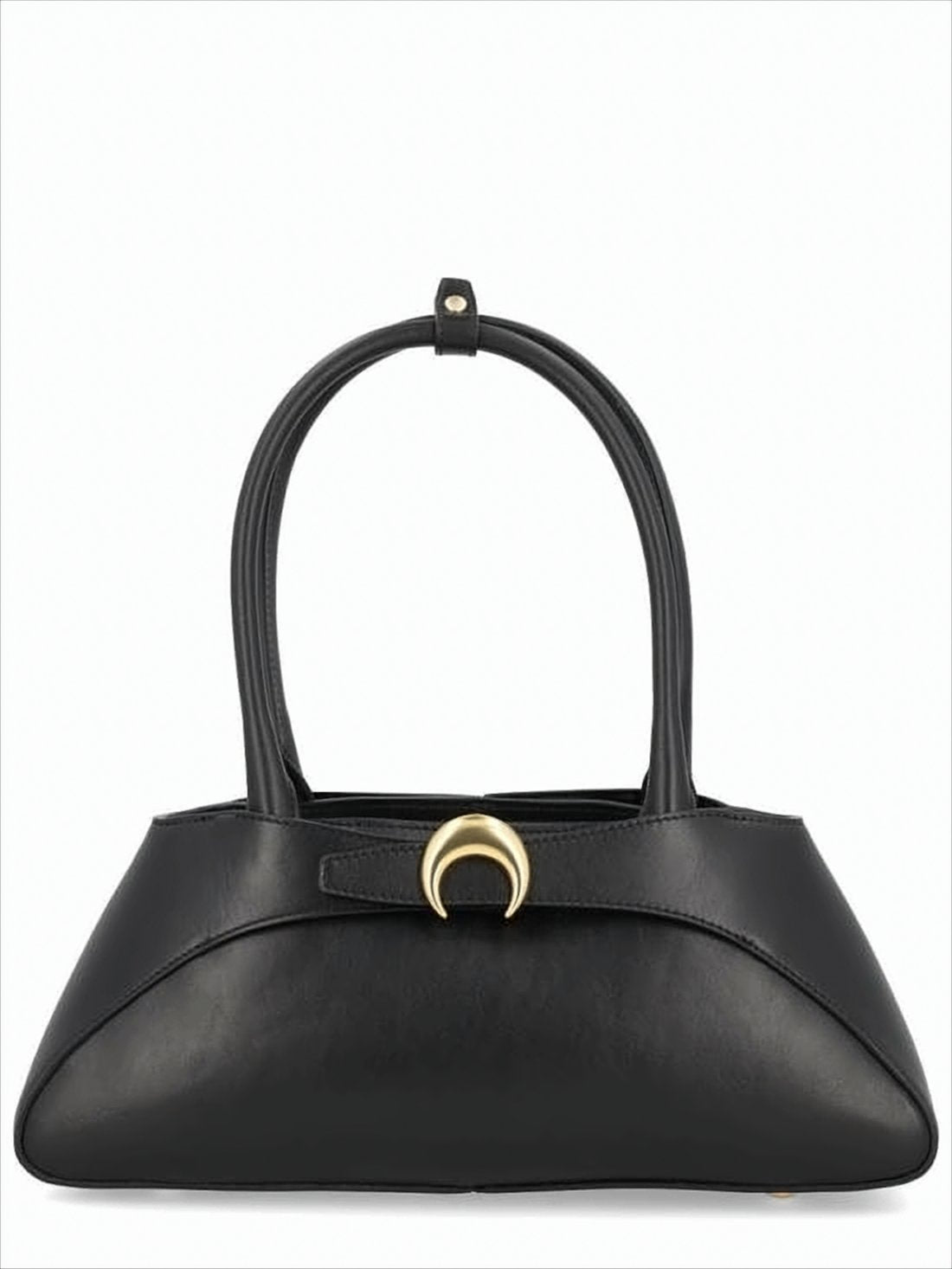 Crescent-Shaped Black Cowhide Leather Crossbody Bag