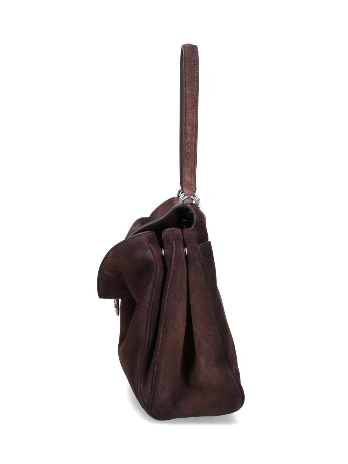 Medium Brown Calf Suede Handbag with Removable Strap