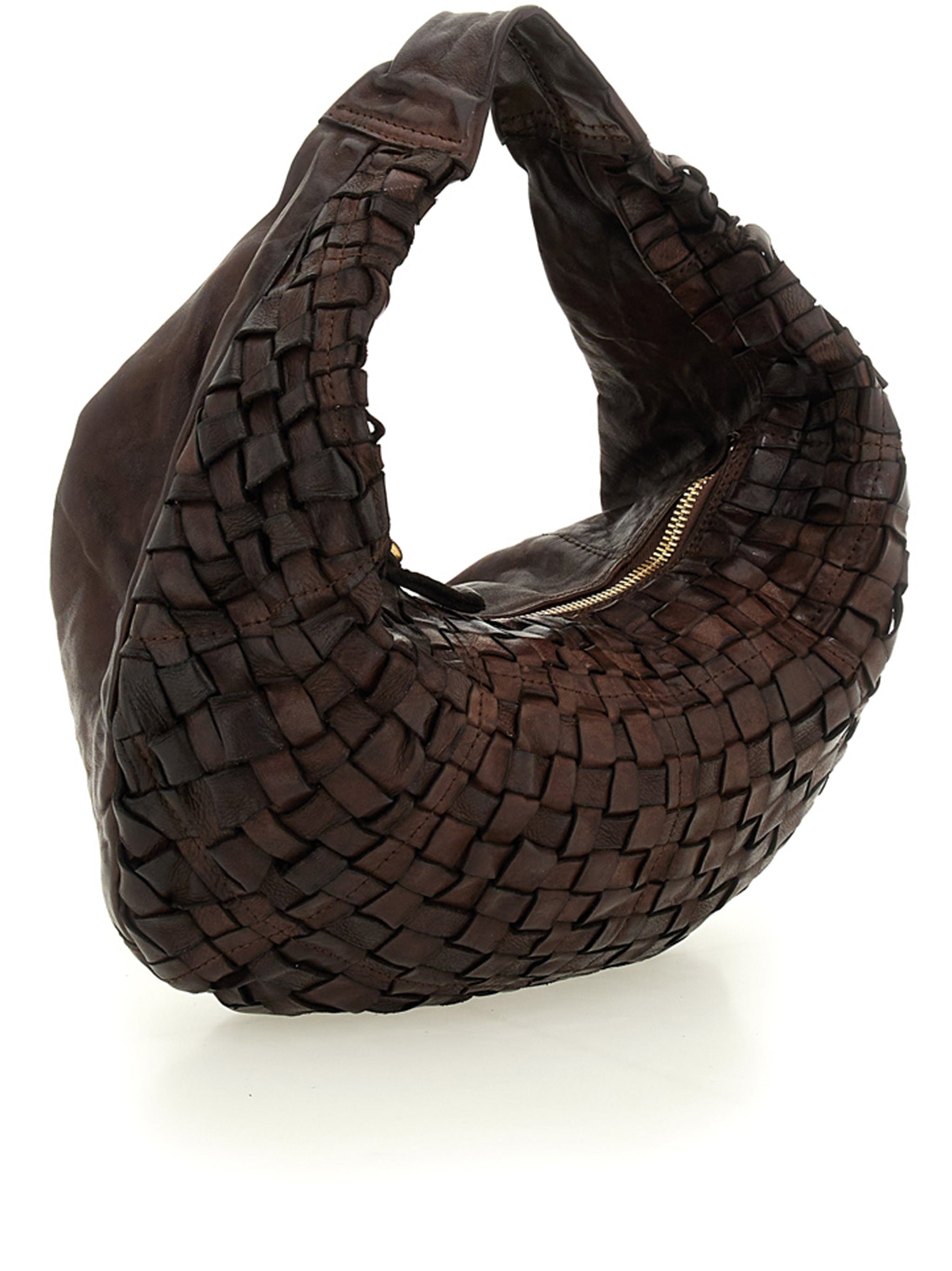 Marisa L Woven Leather Crescent Handbag