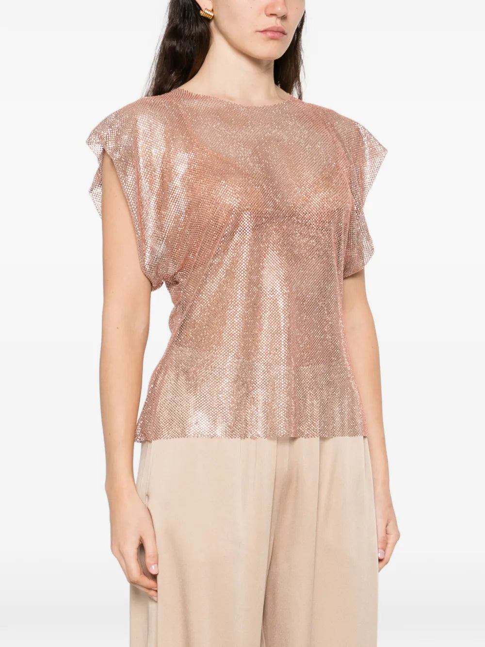 Shimmering Pink Mesh Top with Boxy Silhouette