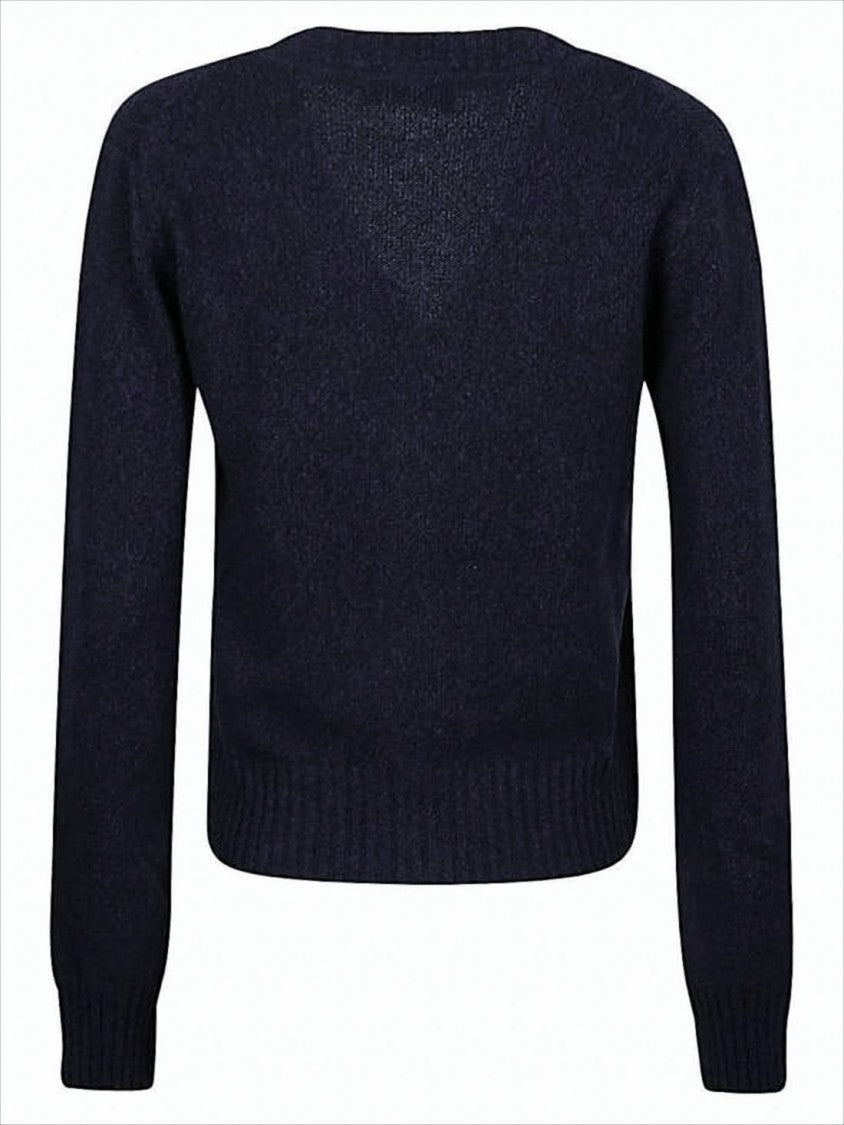 Cropped Blue Cardigan with Deep V-Neckline