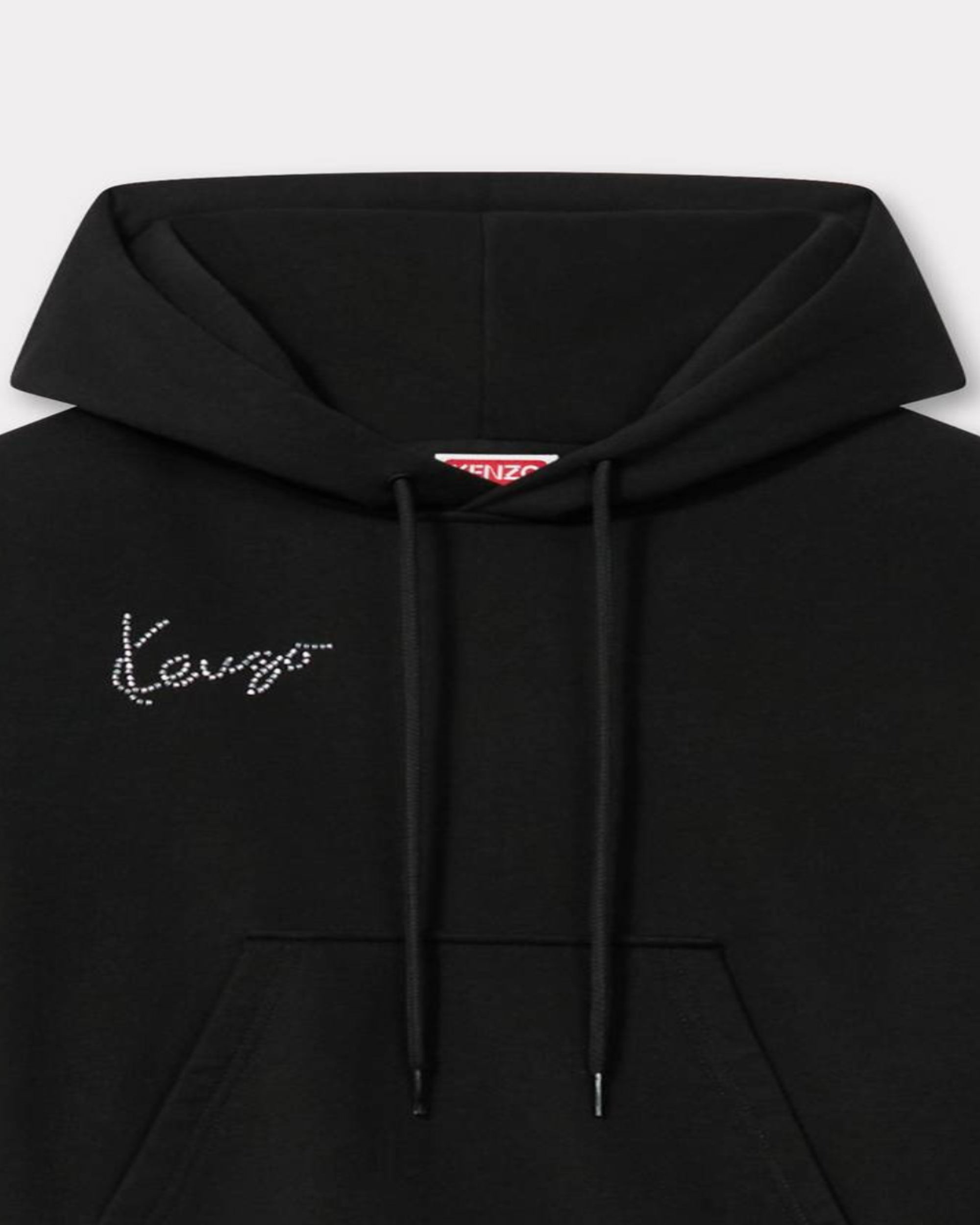 Cropped Cotton Hoodie With Drawstring And Subtle Embroidery