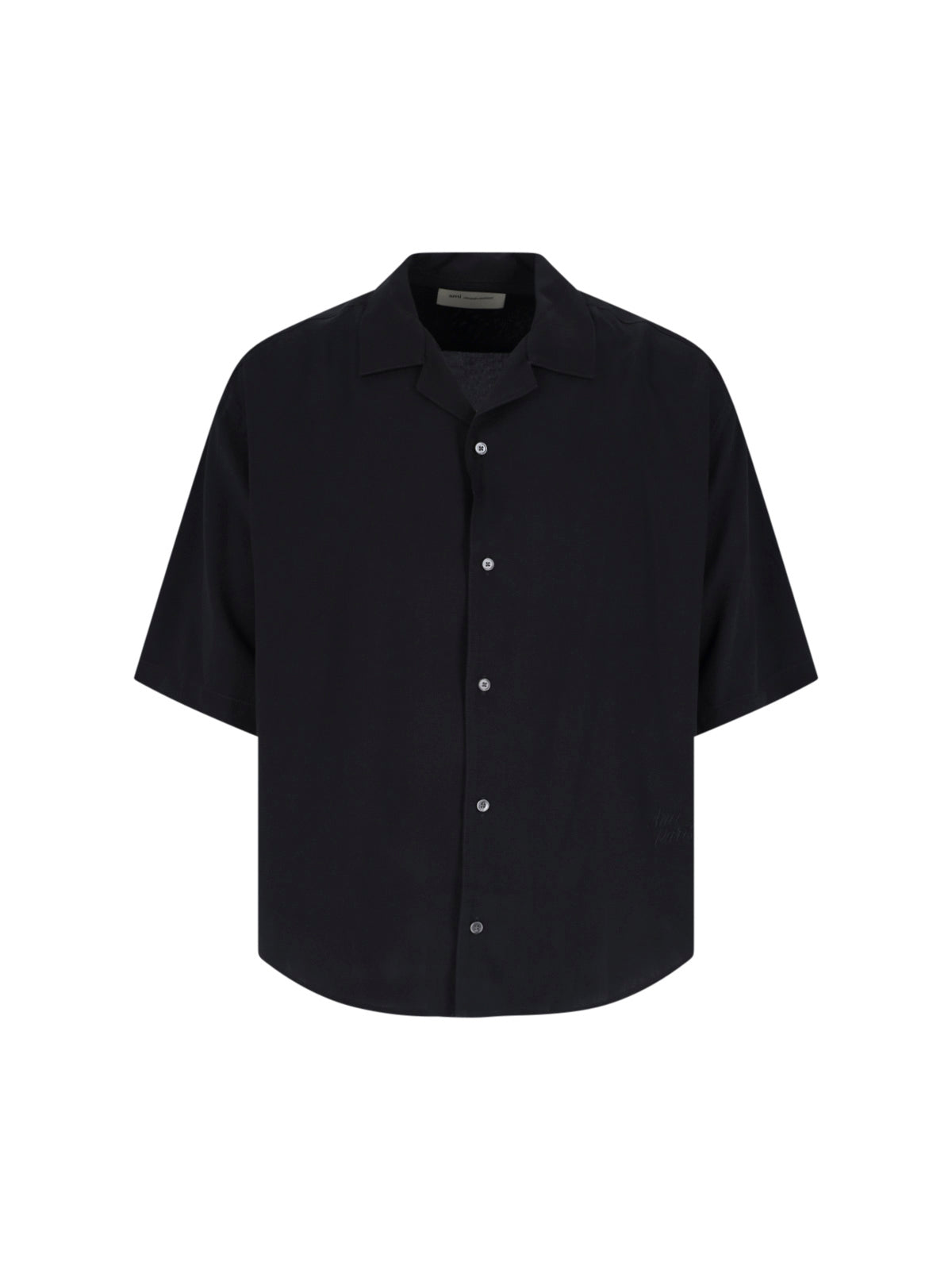 Black Bowling Collar Viscose Logo Shirt