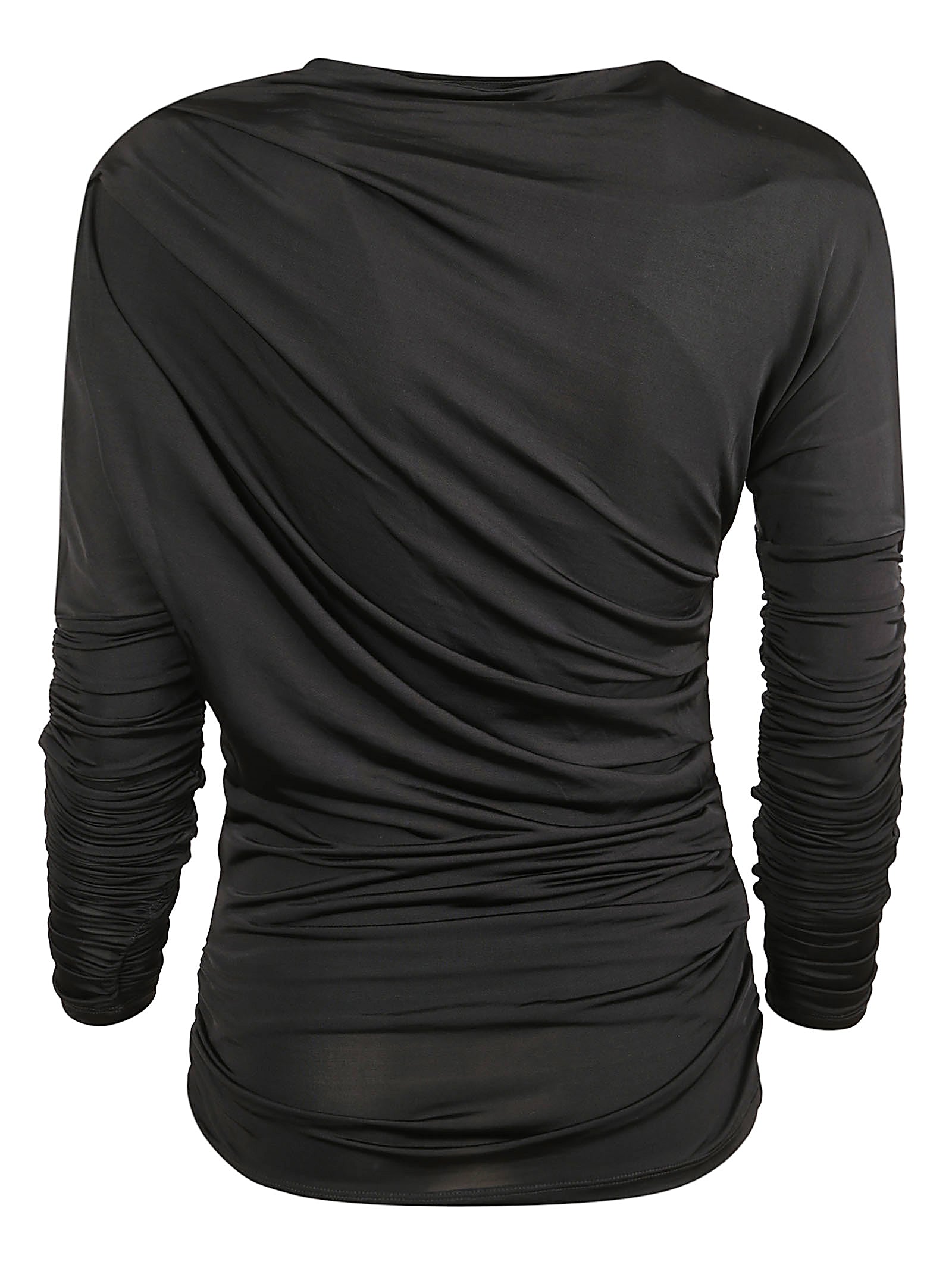 Draped Long-Sleeved Top With Asymmetric Neckline