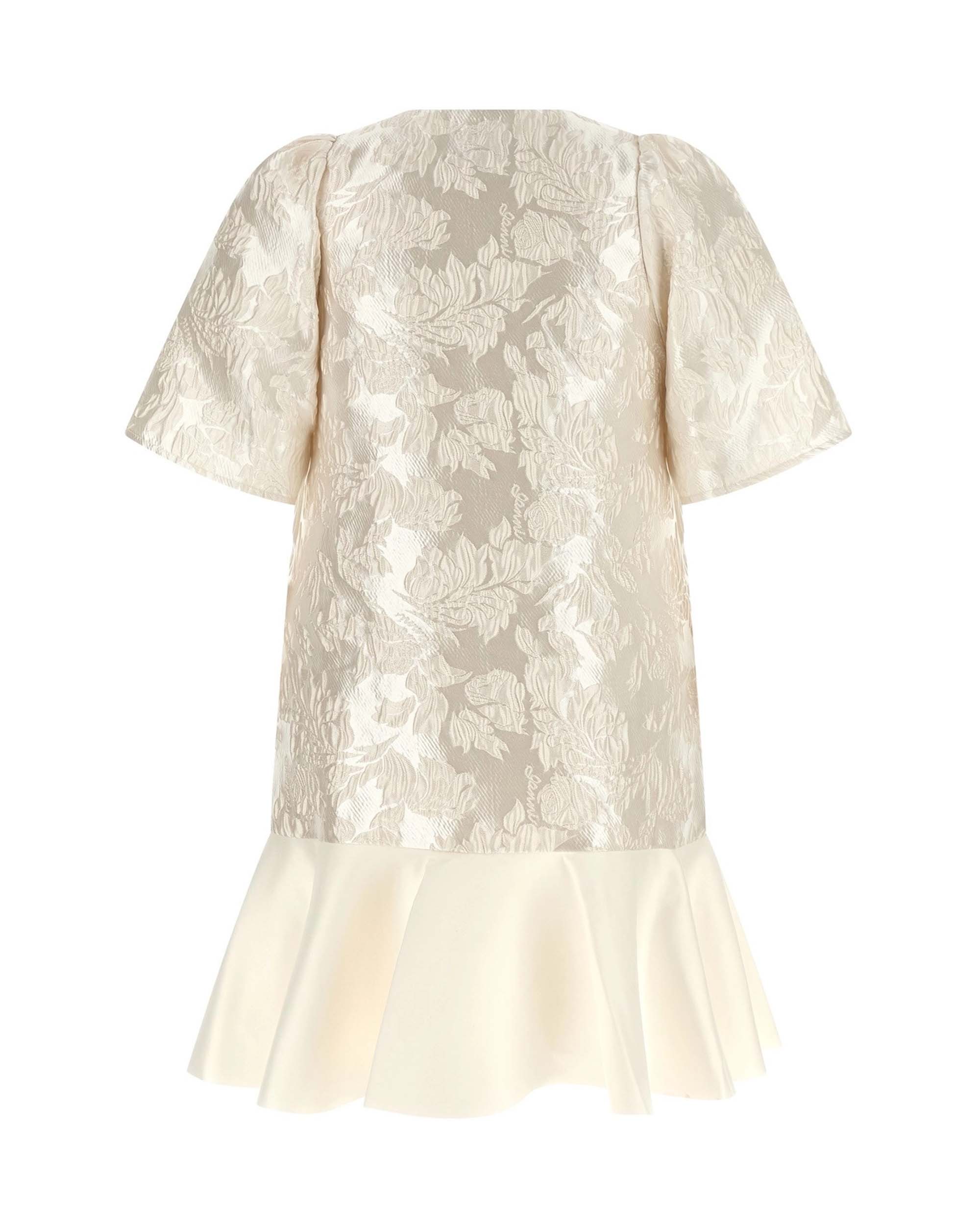 Mini Satin Cloqué Dress With V-Neck