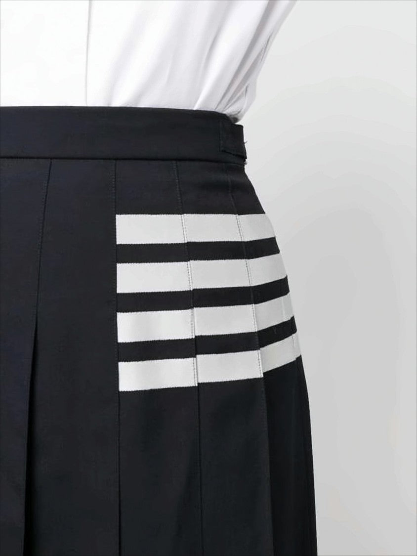Structured Pleated Midi Skirt with Tricolor Tab Detail