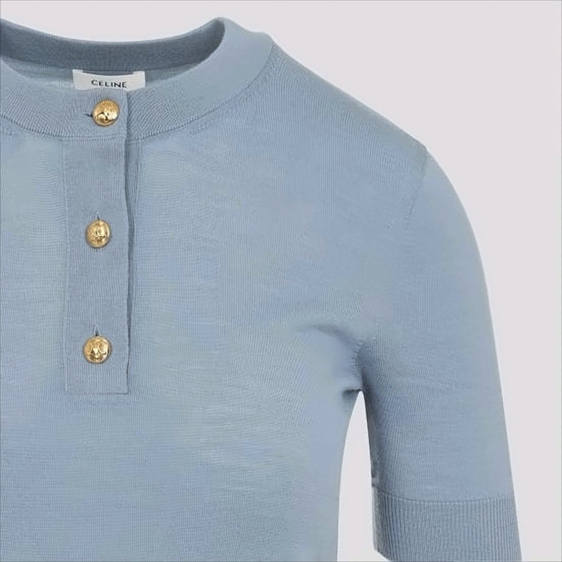 Short-Sleeved Wool Sweater With Gold-Tone Button Details