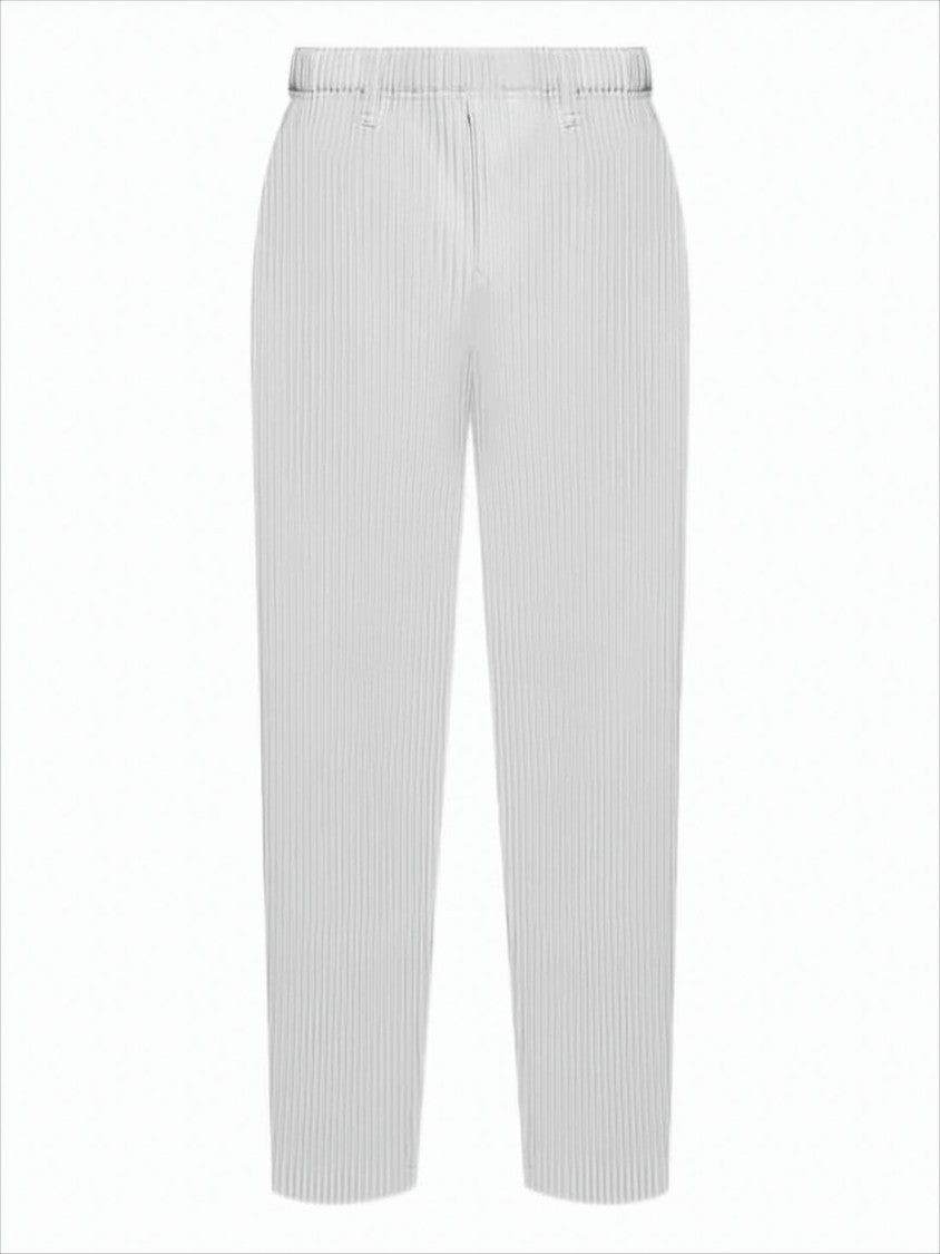 Pleated Straight Pants with Subtle Stripe