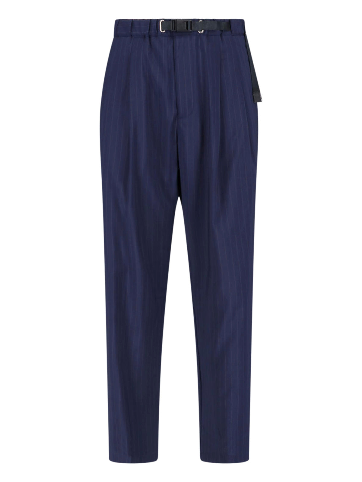 Blue Pinstripe Straight-Leg Wool Trousers