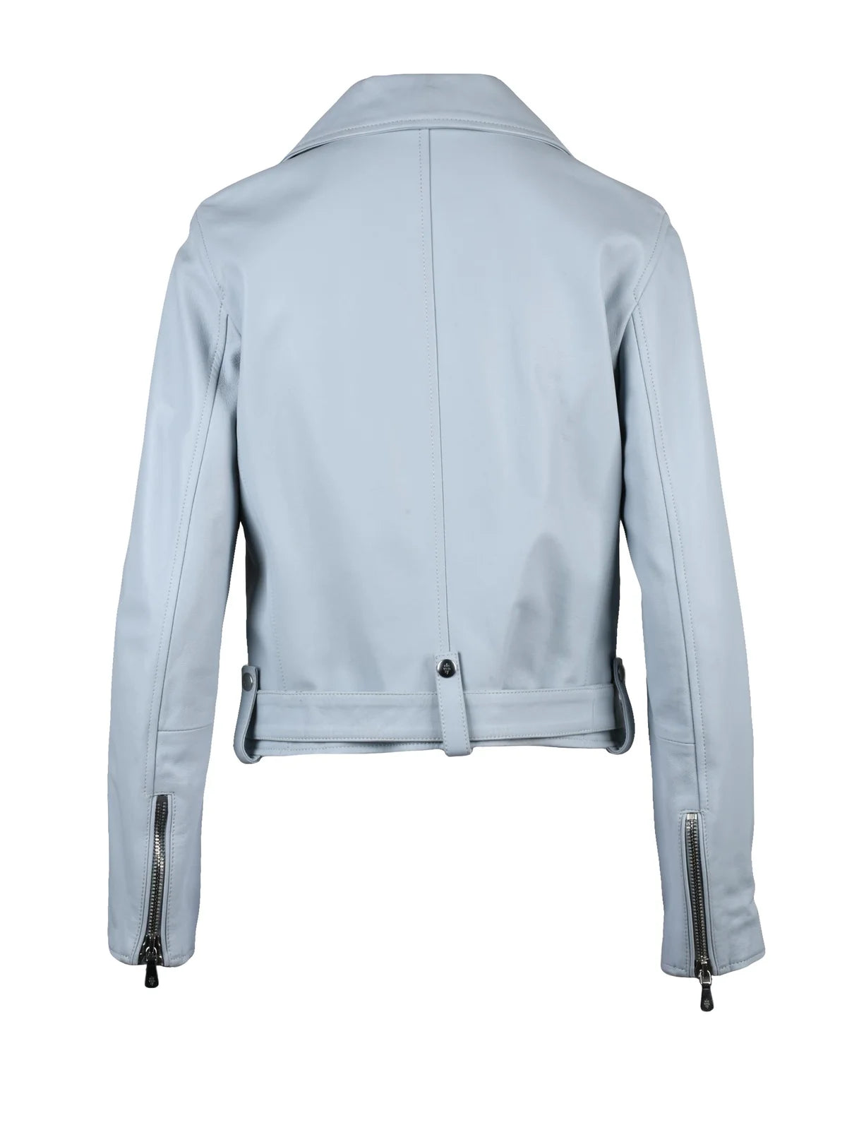 Light Blue Leather Biker Jacket