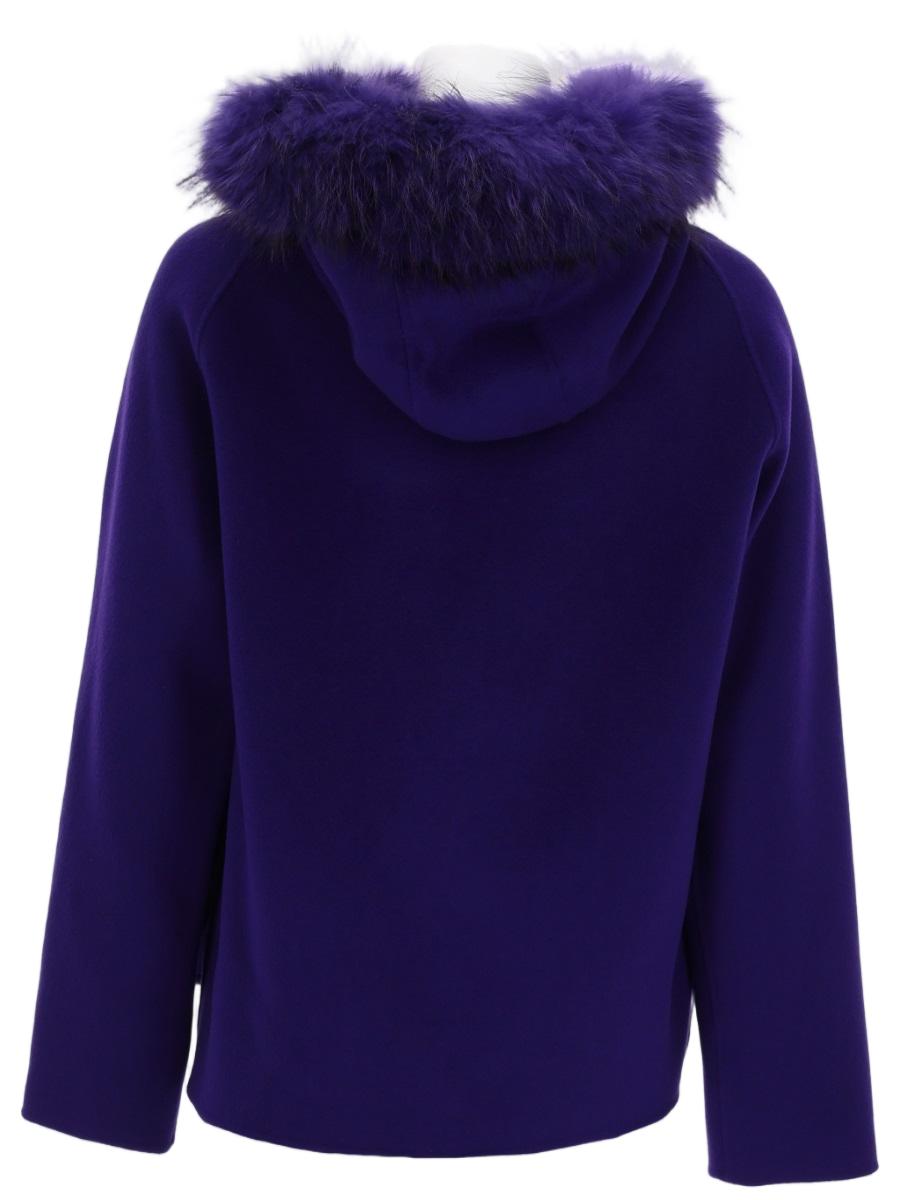 Cropped Deep Purple Jacket With Fluffy Fur Trim