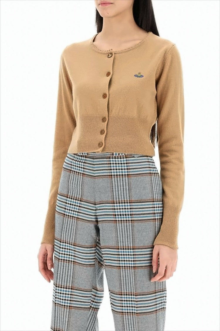 Cropped Brown Cardigan with Button-Down Front
