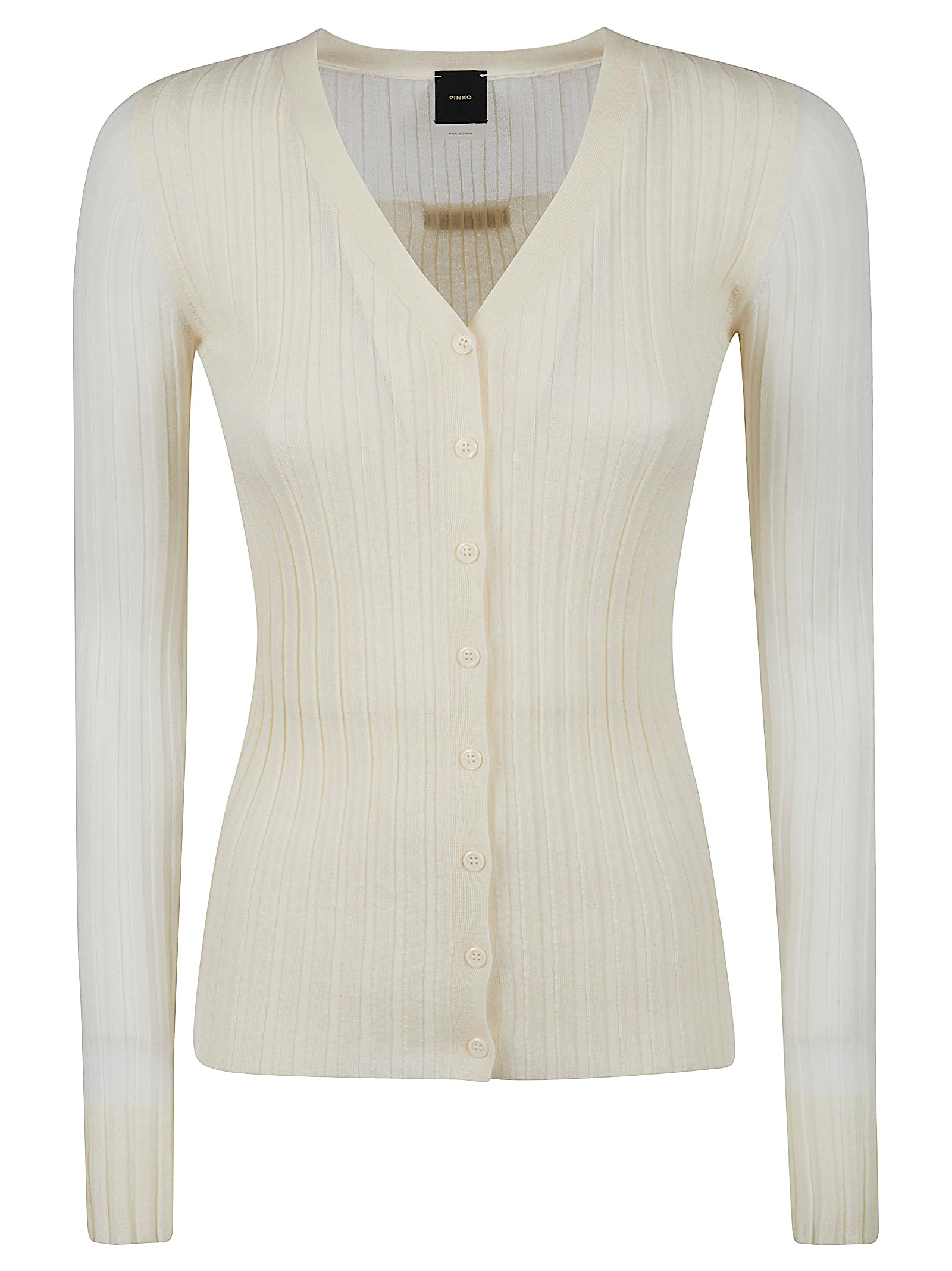Ribbed Knit Cardigan with V-Neckline and Button Closure