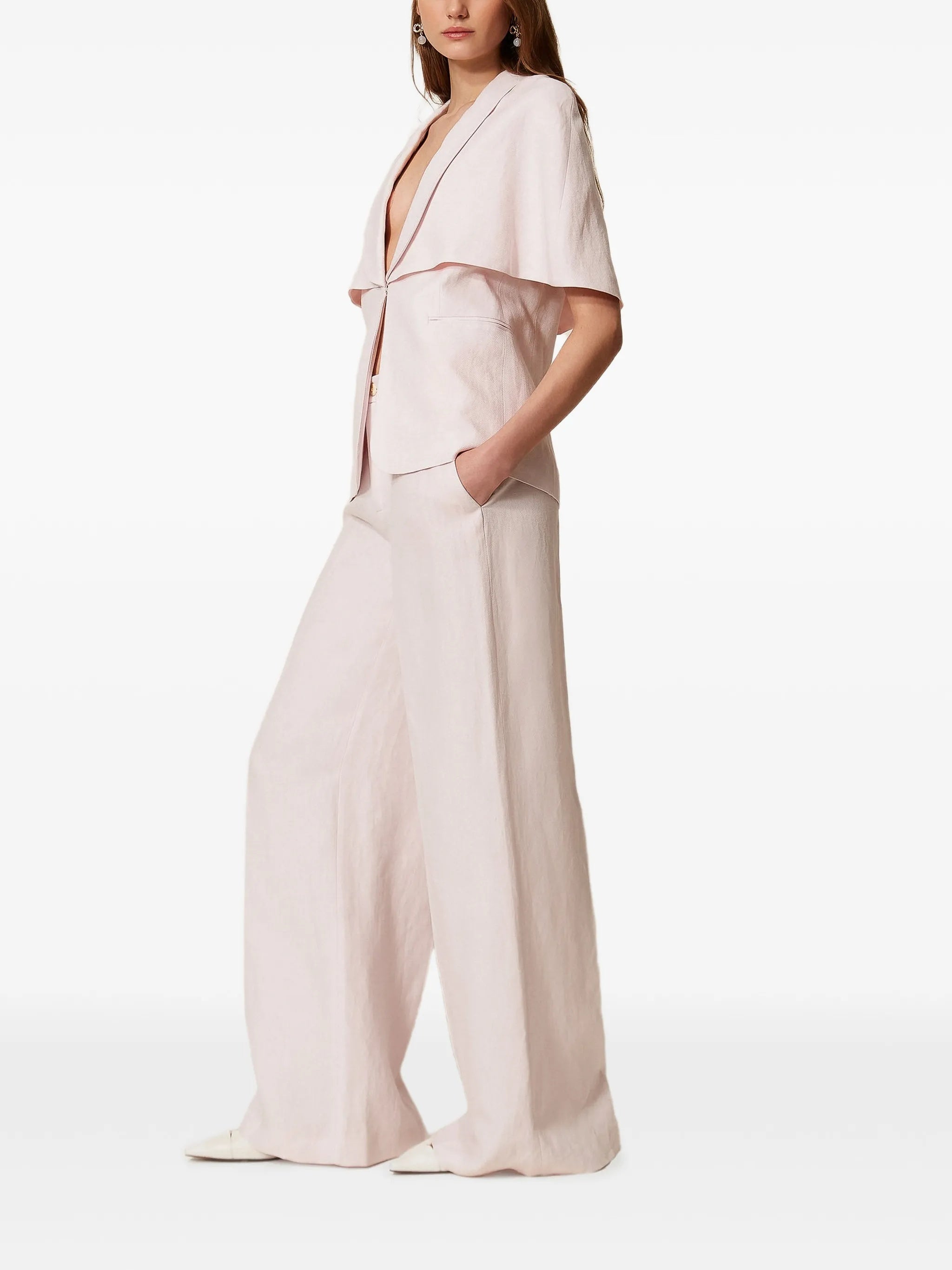 Pantalone High-Waisted Wide-Leg Linen Pants