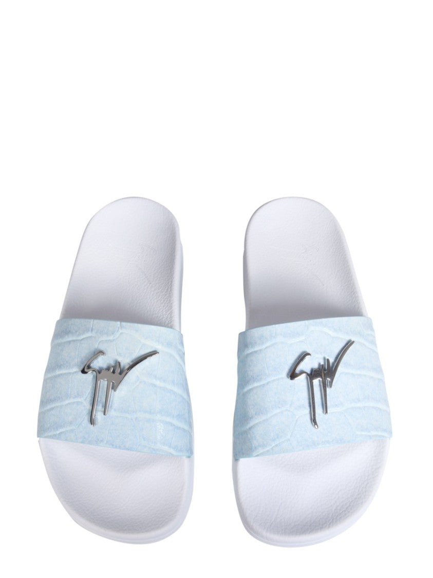 Slide Sandals With Textured Strap