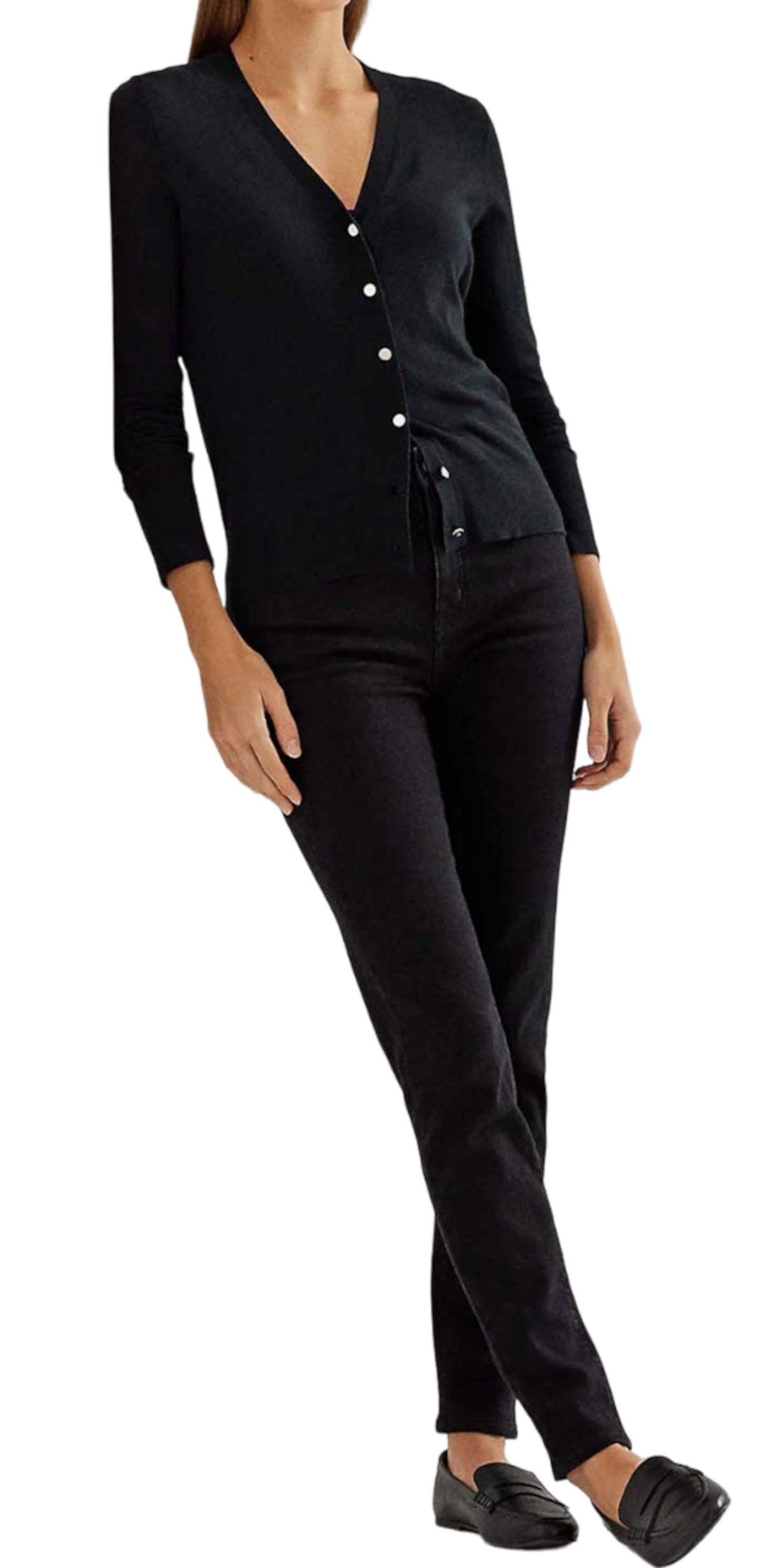 Long Sleeve Cotton-Modal Cardigan with V-Neckline