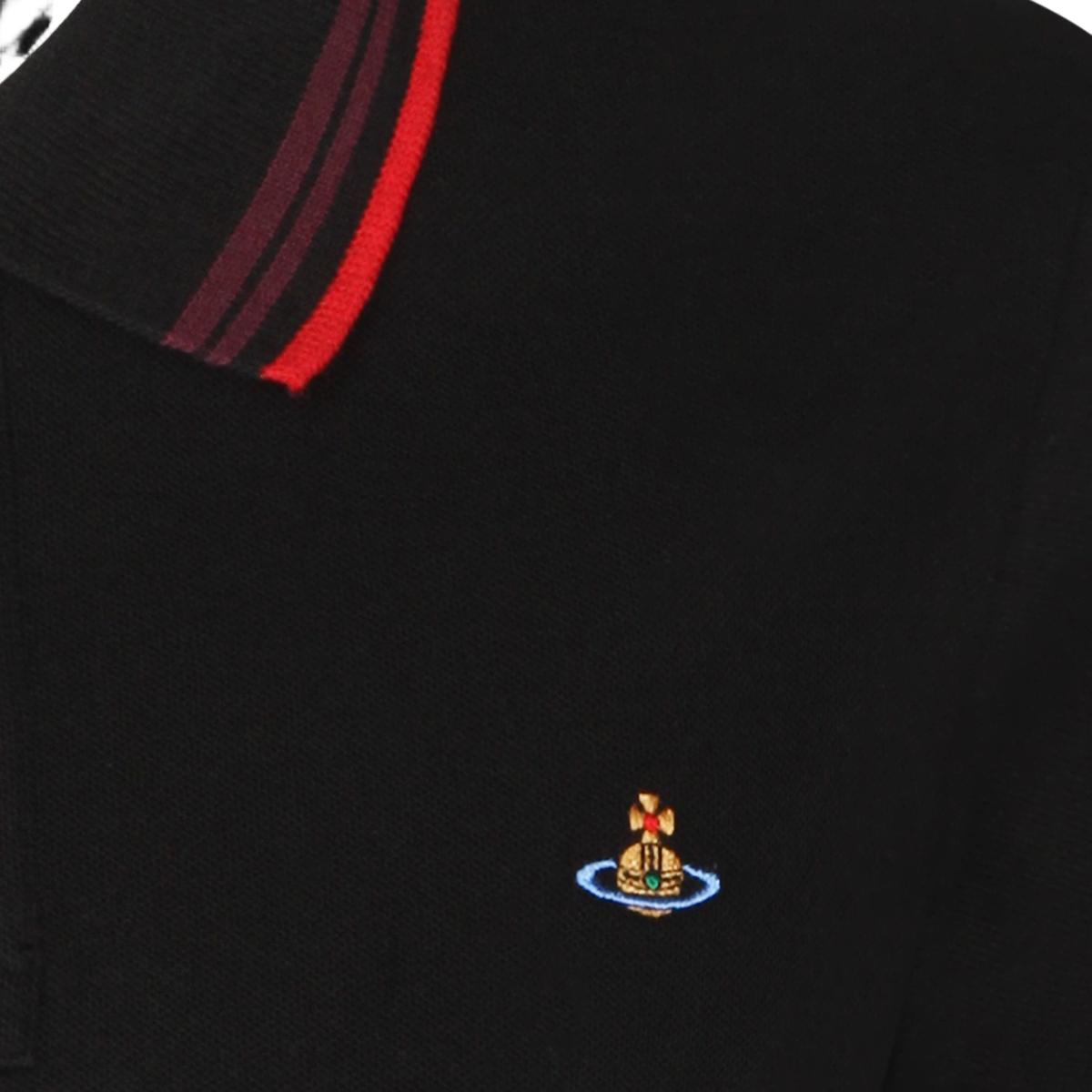 Cropped Black Polo Shirt with Striped Collar