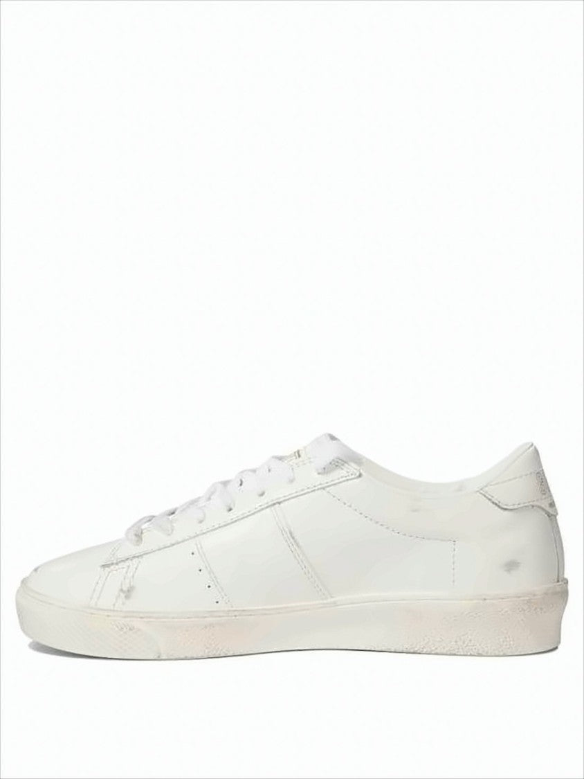 Distressed White Leather Low-Top Sneakers With Gold-Tone Branding
