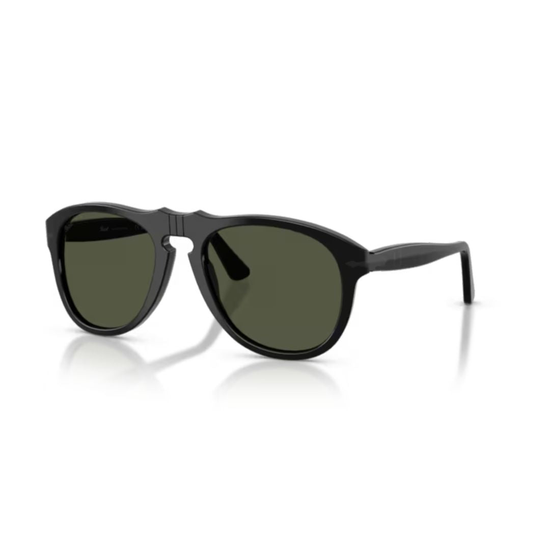 0po0649ne Rounded Black Acetate Sunglasses with Dark Green Lenses