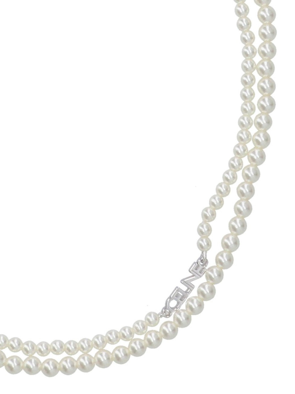 Double-Strand Glass Pearl Necklace With Silver-Toned Charm