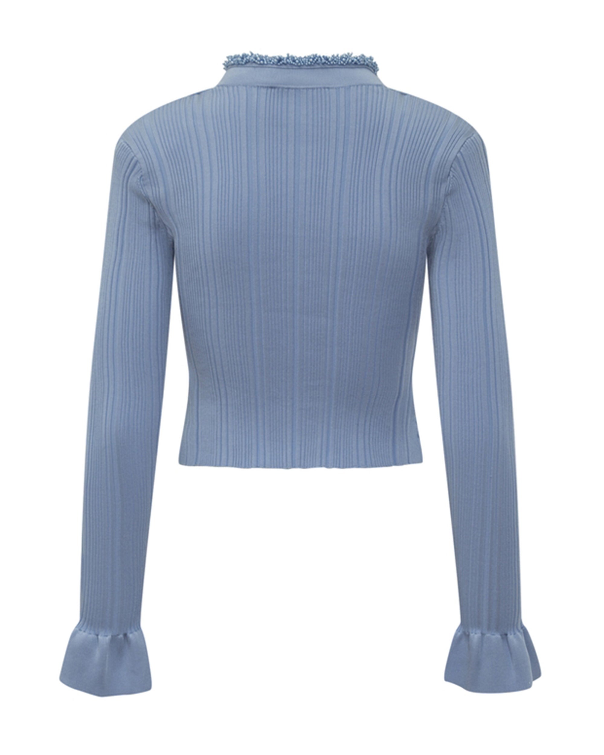 Fitted Ribbed Knit Cardigan with Pearl Embellishments