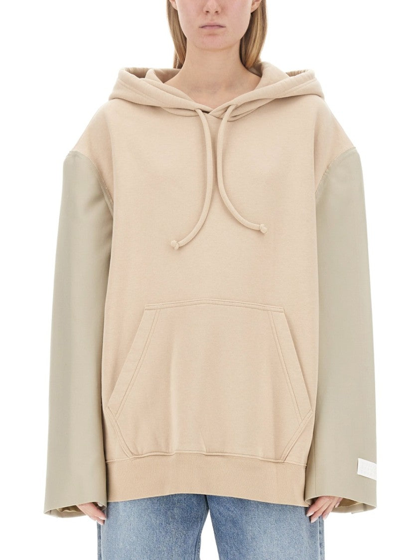 Oversized Hooded Sweatshirt With Contrasting Sleeves