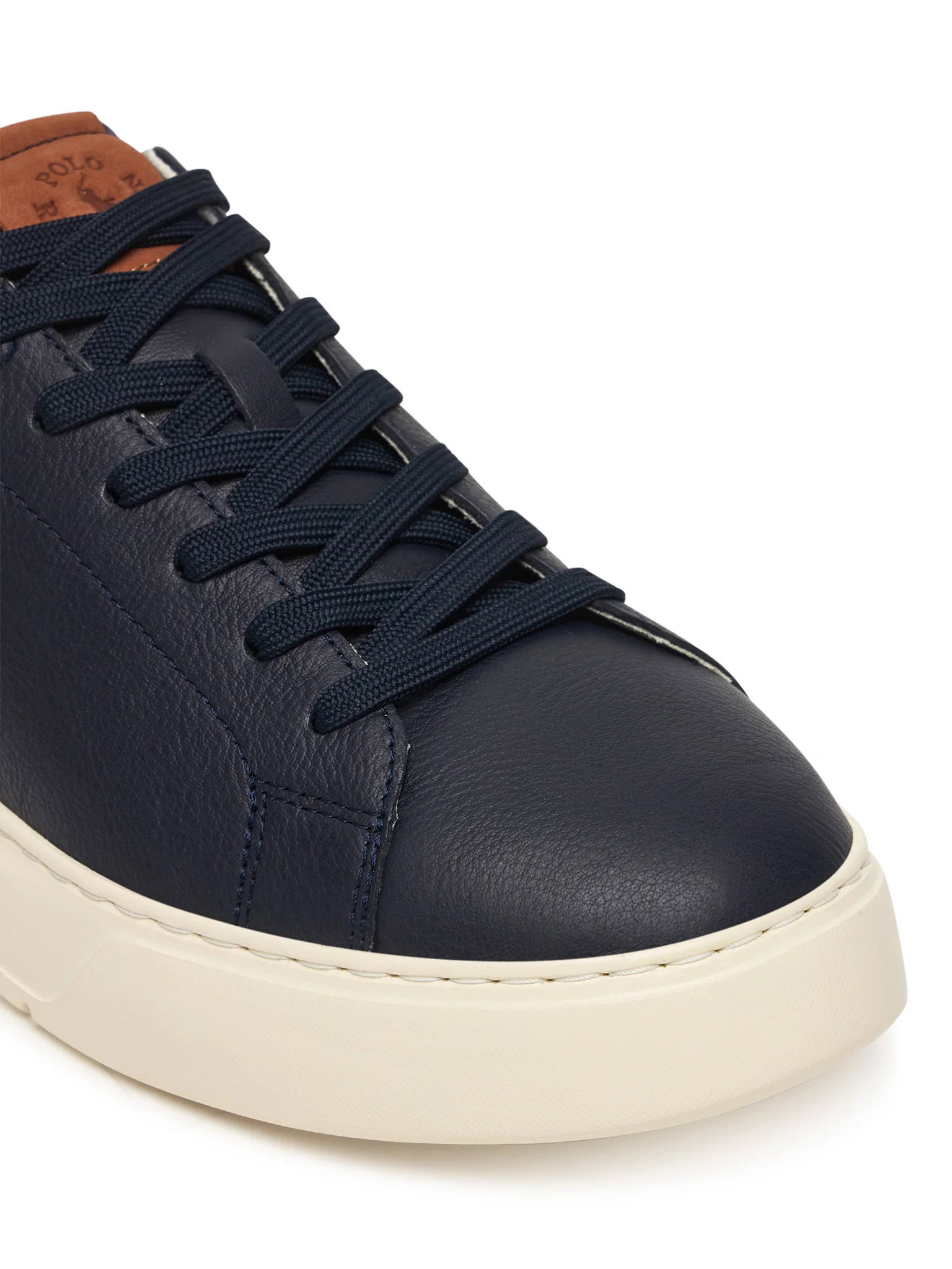 Navy Leather Low-Top Sneakers with Contrasting Brown Accents
