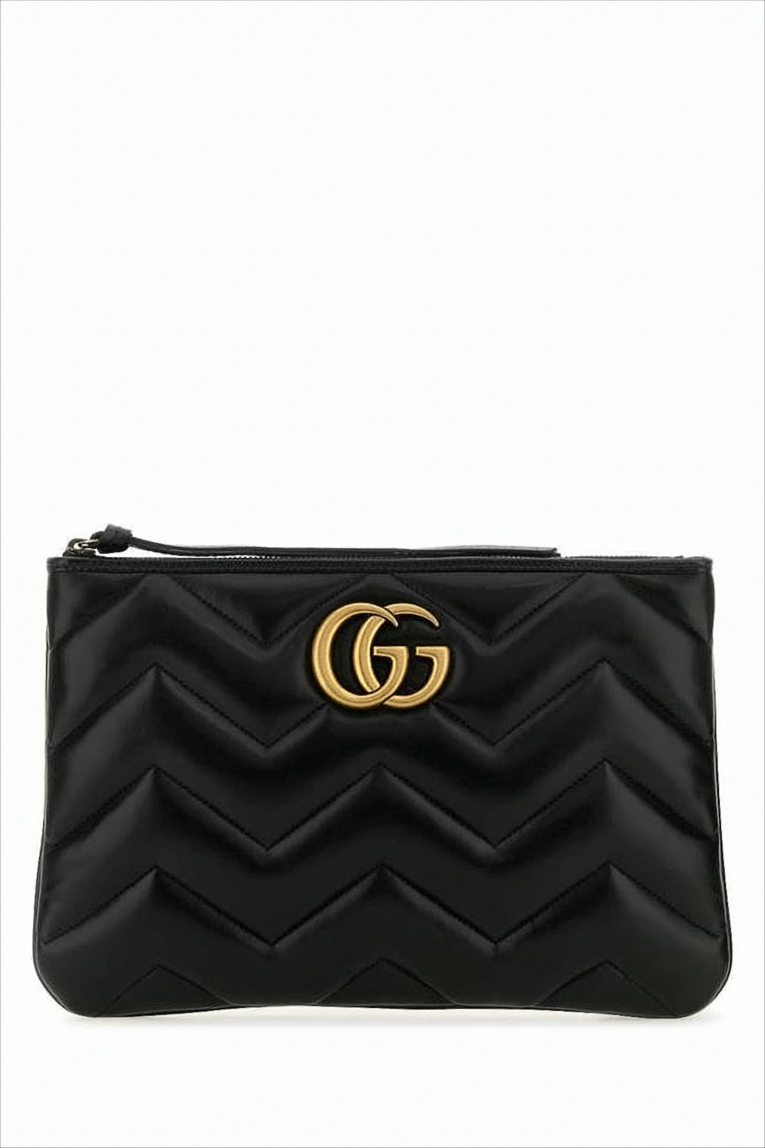 Chevron Quilted Leather Clutch with Double-G Logo