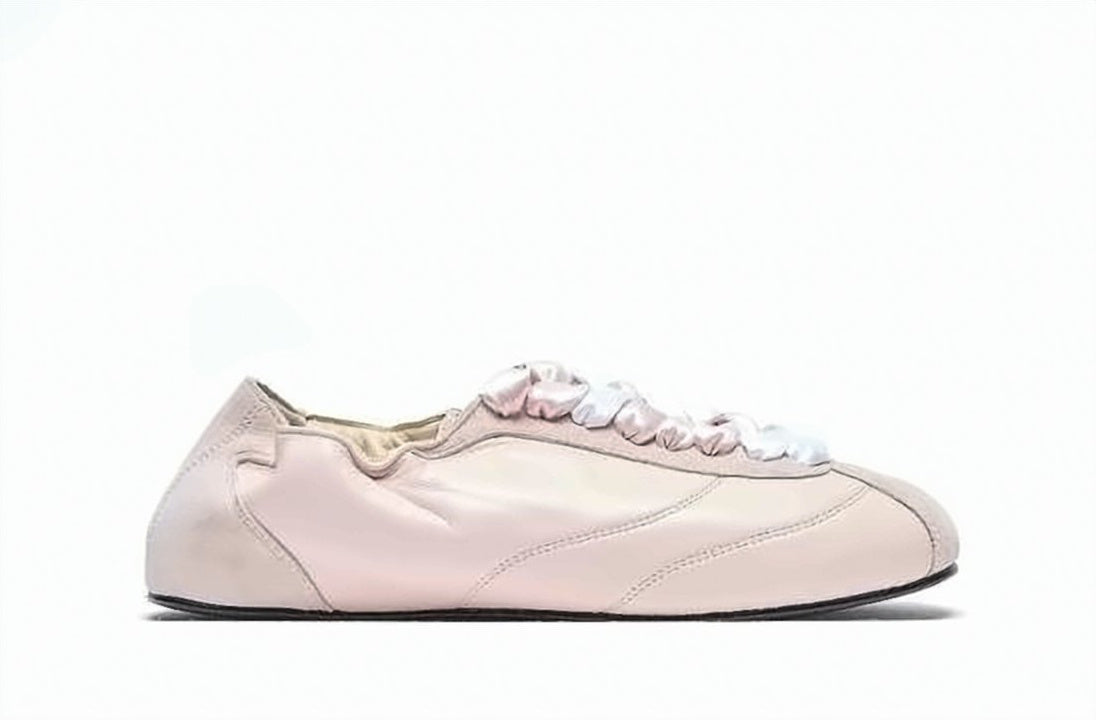 Lambskin Leather Sneakers with Ruched Satin Laces