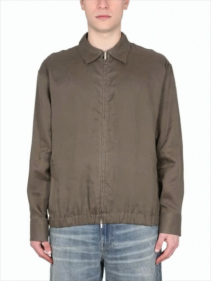 Brown Linen Jacket with Front Zipper