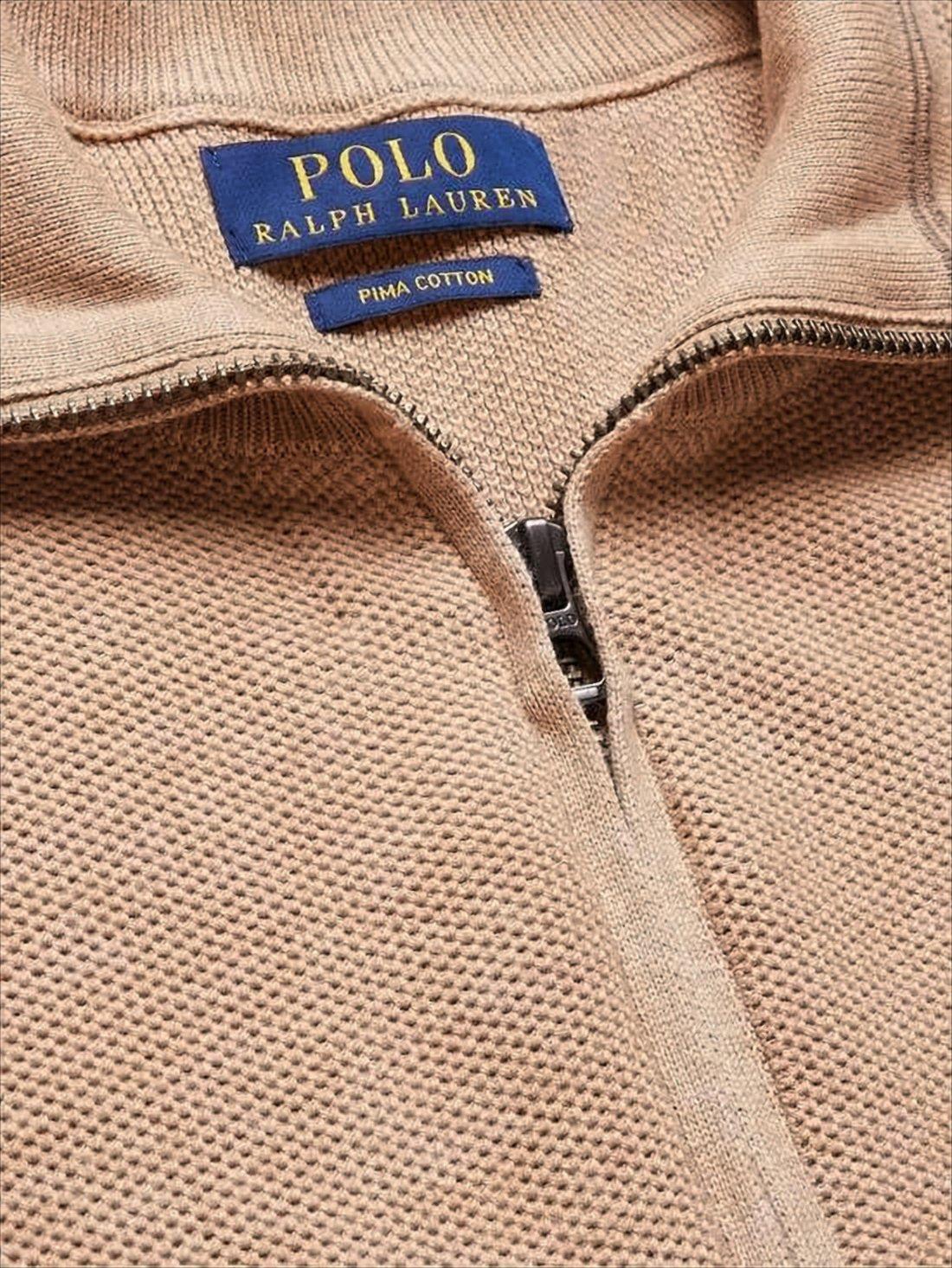 Textured Knit Brown Sweater with Half-Zip Collar
