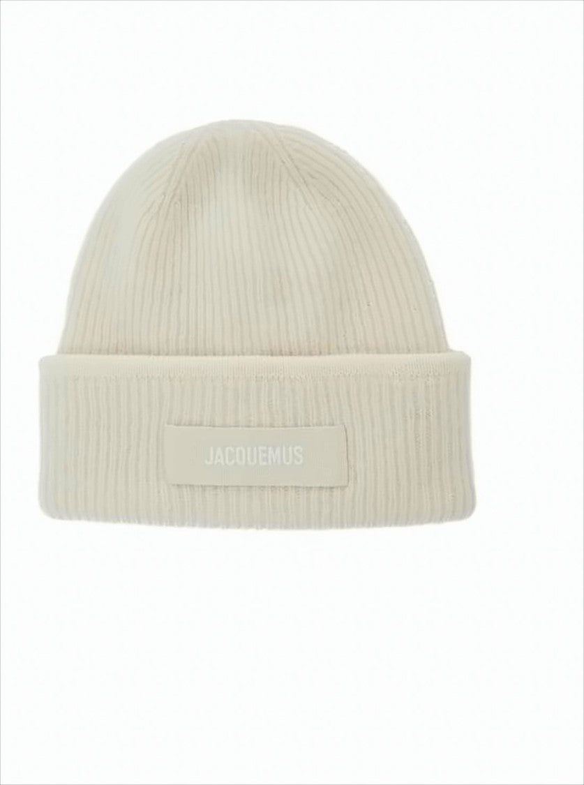 Ribbed Knit Beanie with Folded Cuff and Rectangular Patch