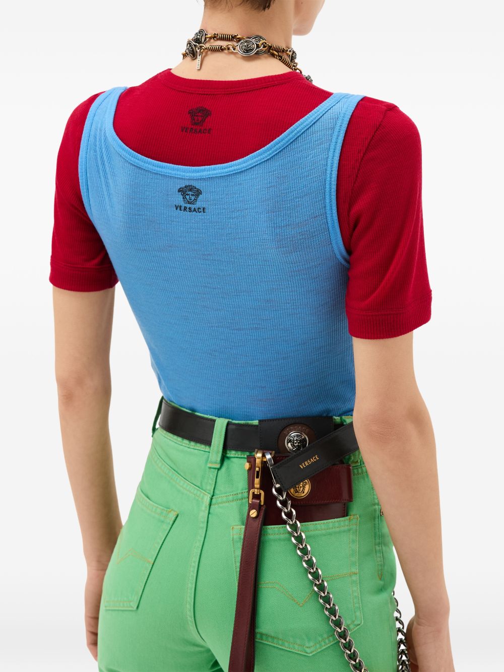Ribbed Silk-Nylon Sleeveless Top With Subtle Logo