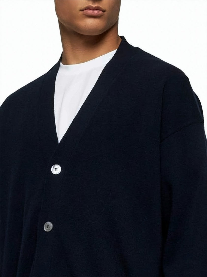 Relaxed Fit Wool Cardigan with Deep V-Neck