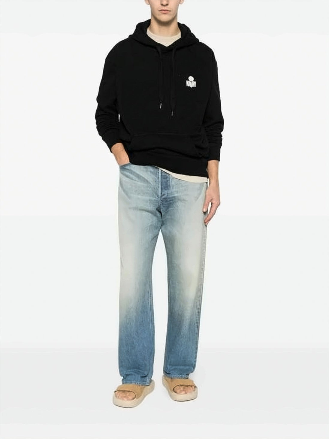 Relaxed Fit Black Hoodie with Adjustable Drawstring and Contrasting Logo