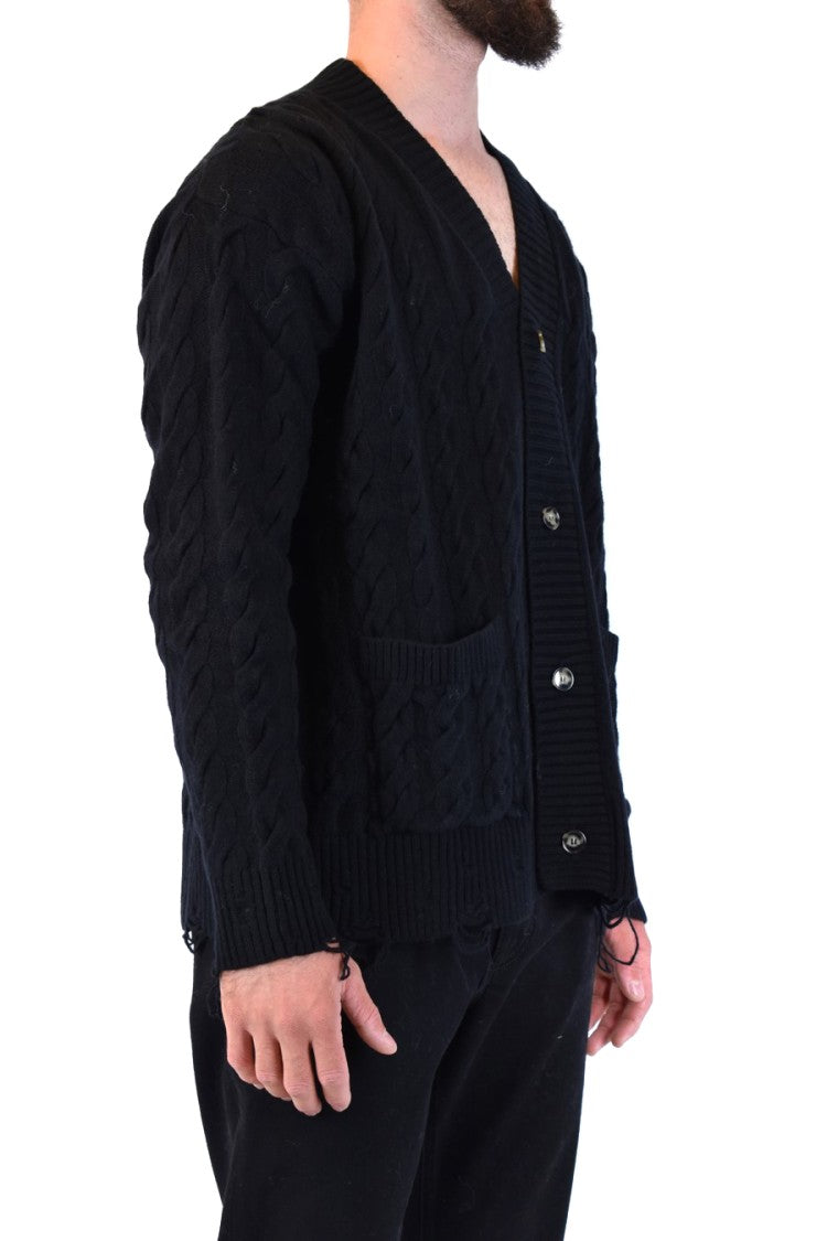 Cable Knit Black Cardigan With V-Neckline