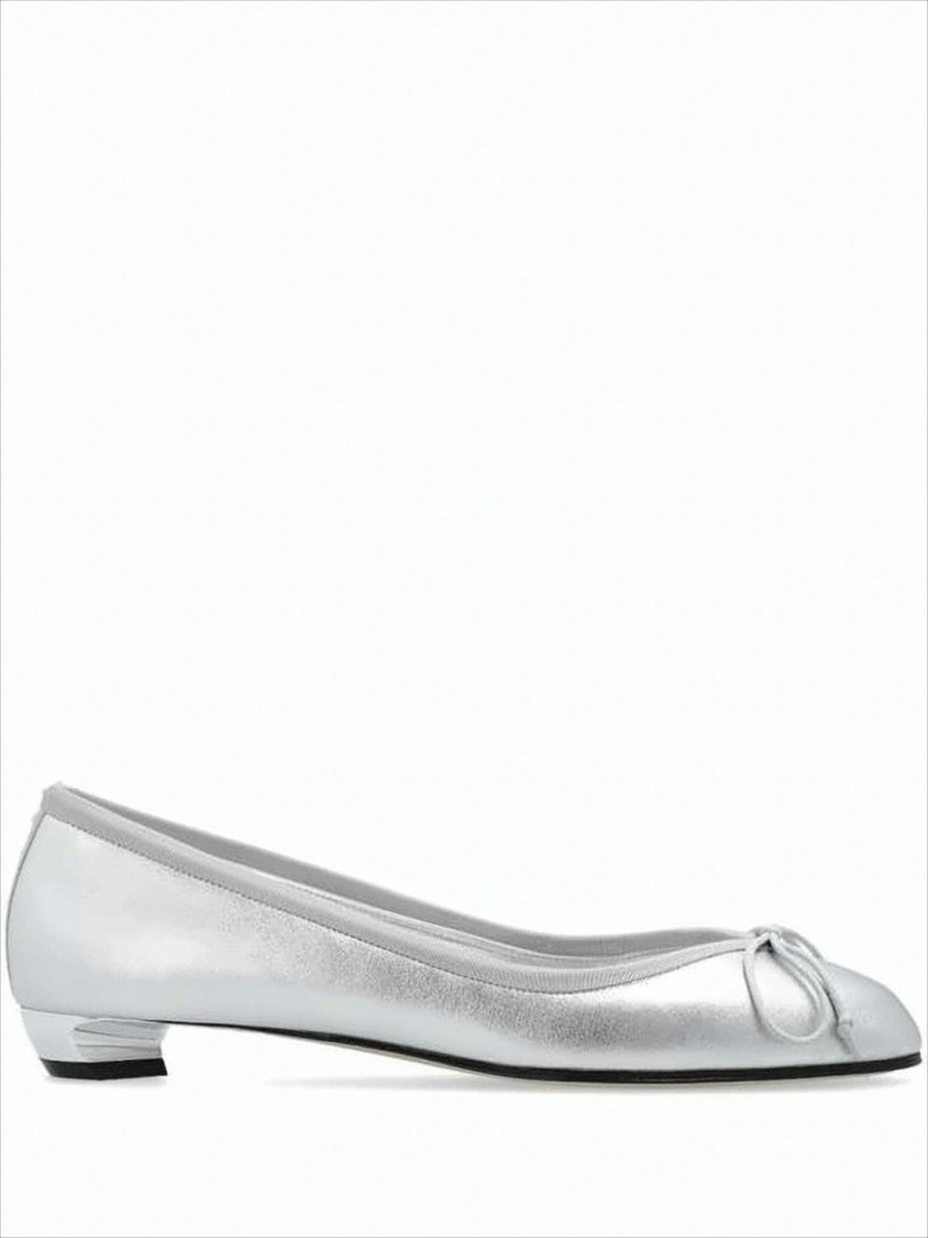 Metallic Finish Flat Shoes with Bow Detail