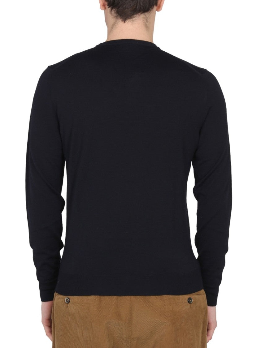 Tailored Cross-Neck Wool Jersey With Ribbed Collar