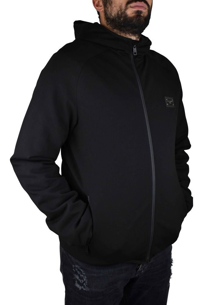 Hooded Black Vest In Stretch Technical Jersey