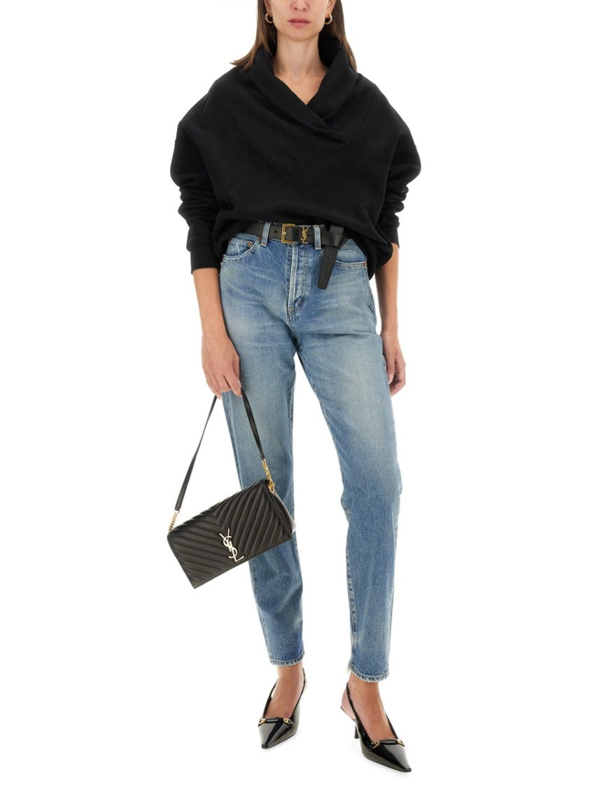 V-Neck Sweatshirt With Wide Collar