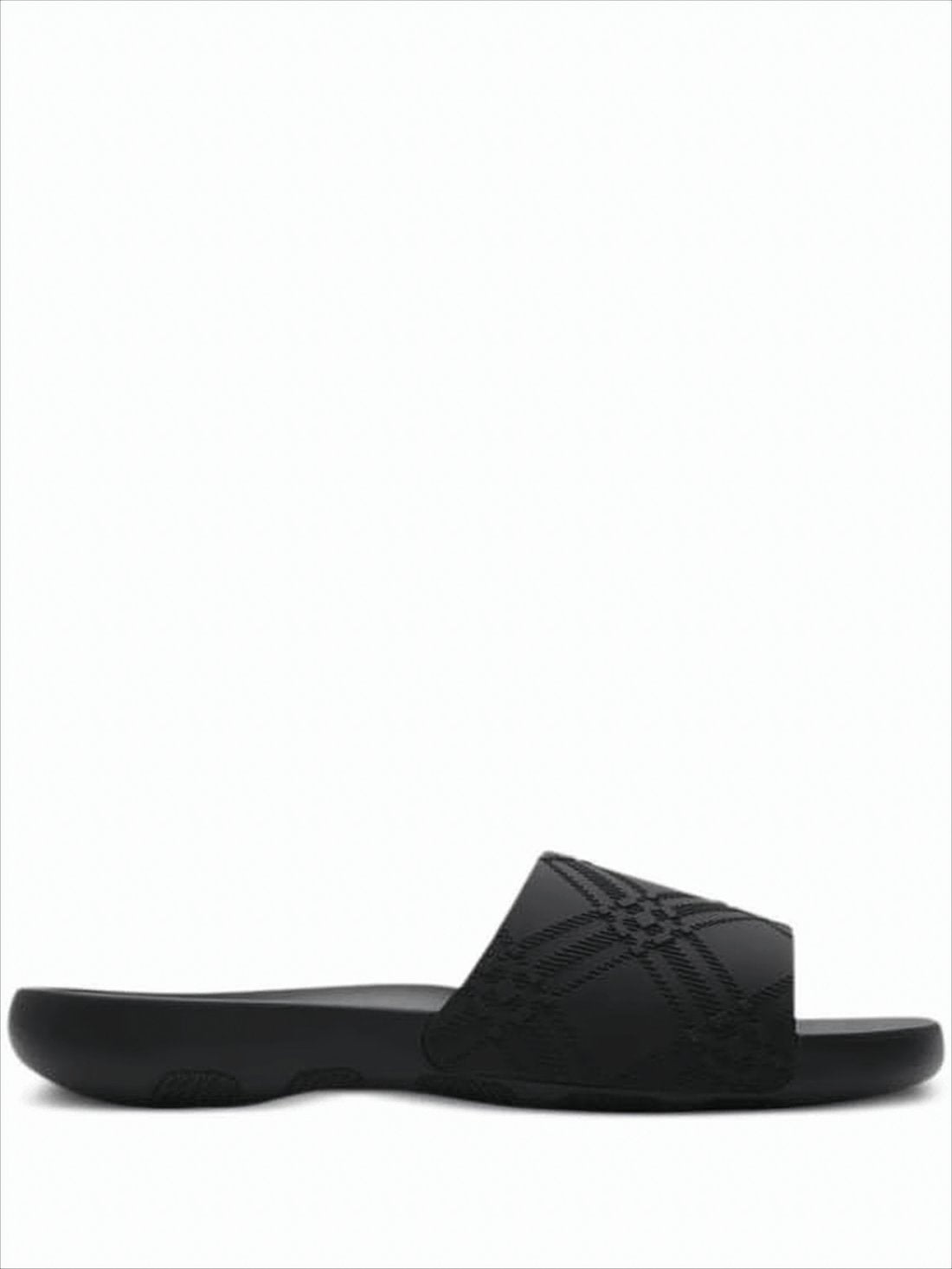 Textured Black Slide Sandals with Blue Emblem