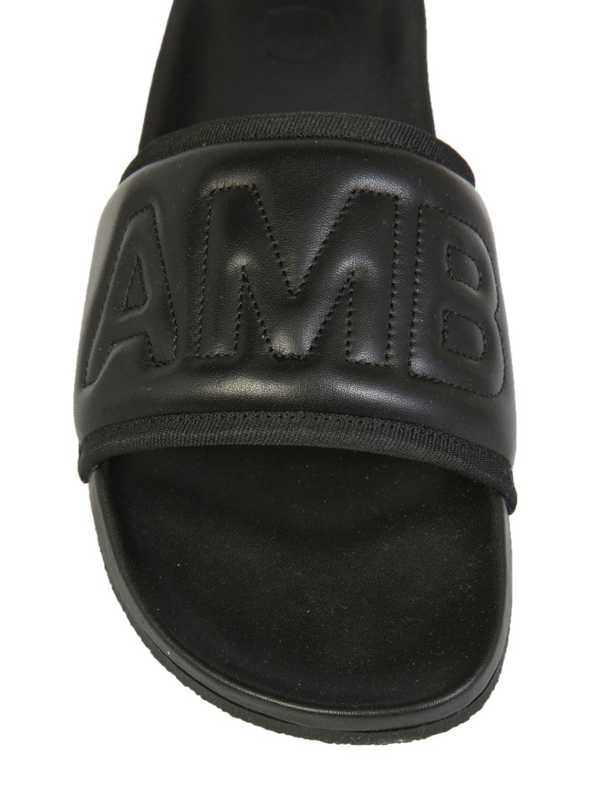 Black Leather Slide Sandals
