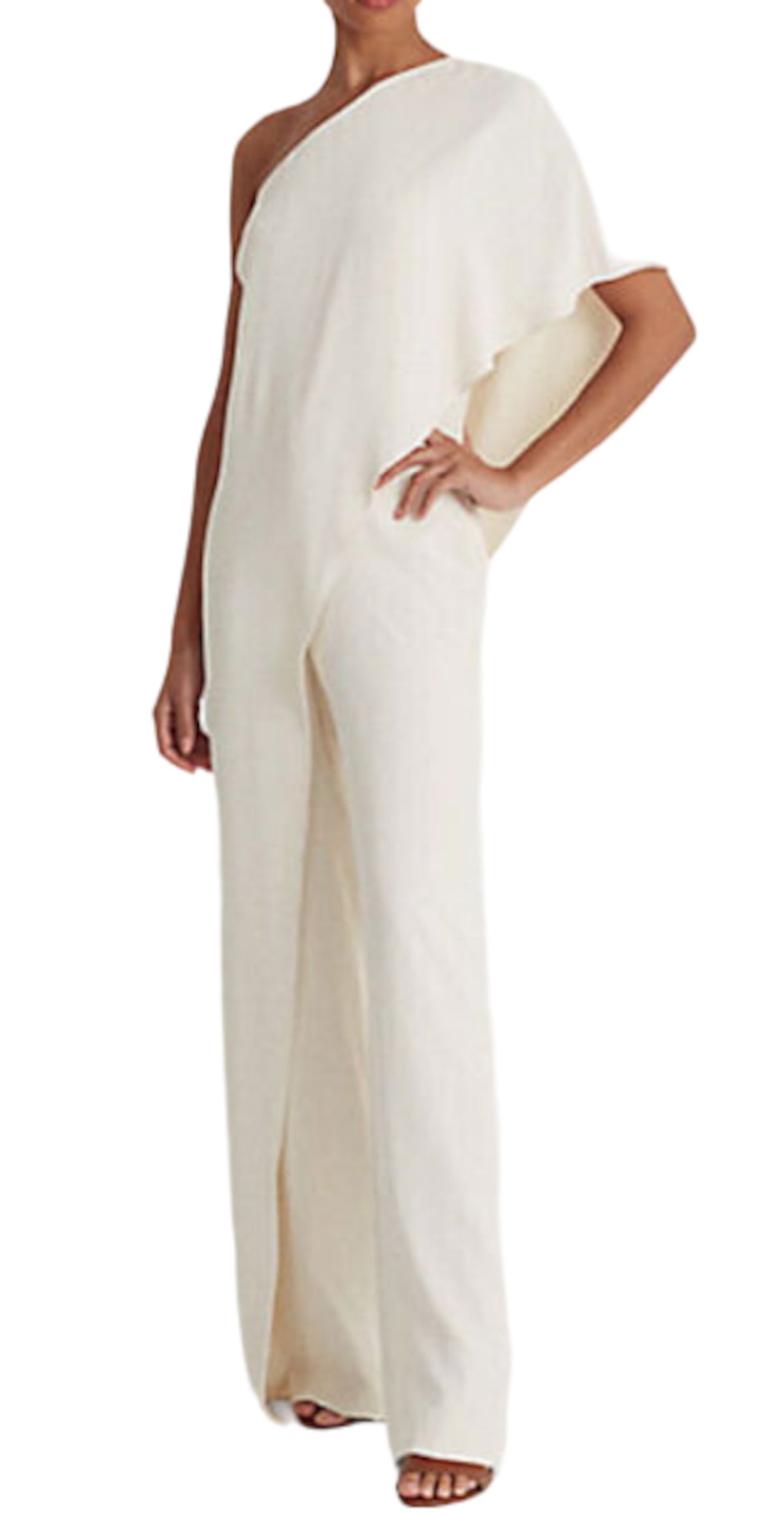 Fluid Asymmetrical Neckline Jumpsuit in Natural Tone