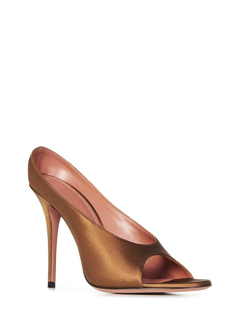 Mocha Satin Stiletto Sandals With Open Toe
