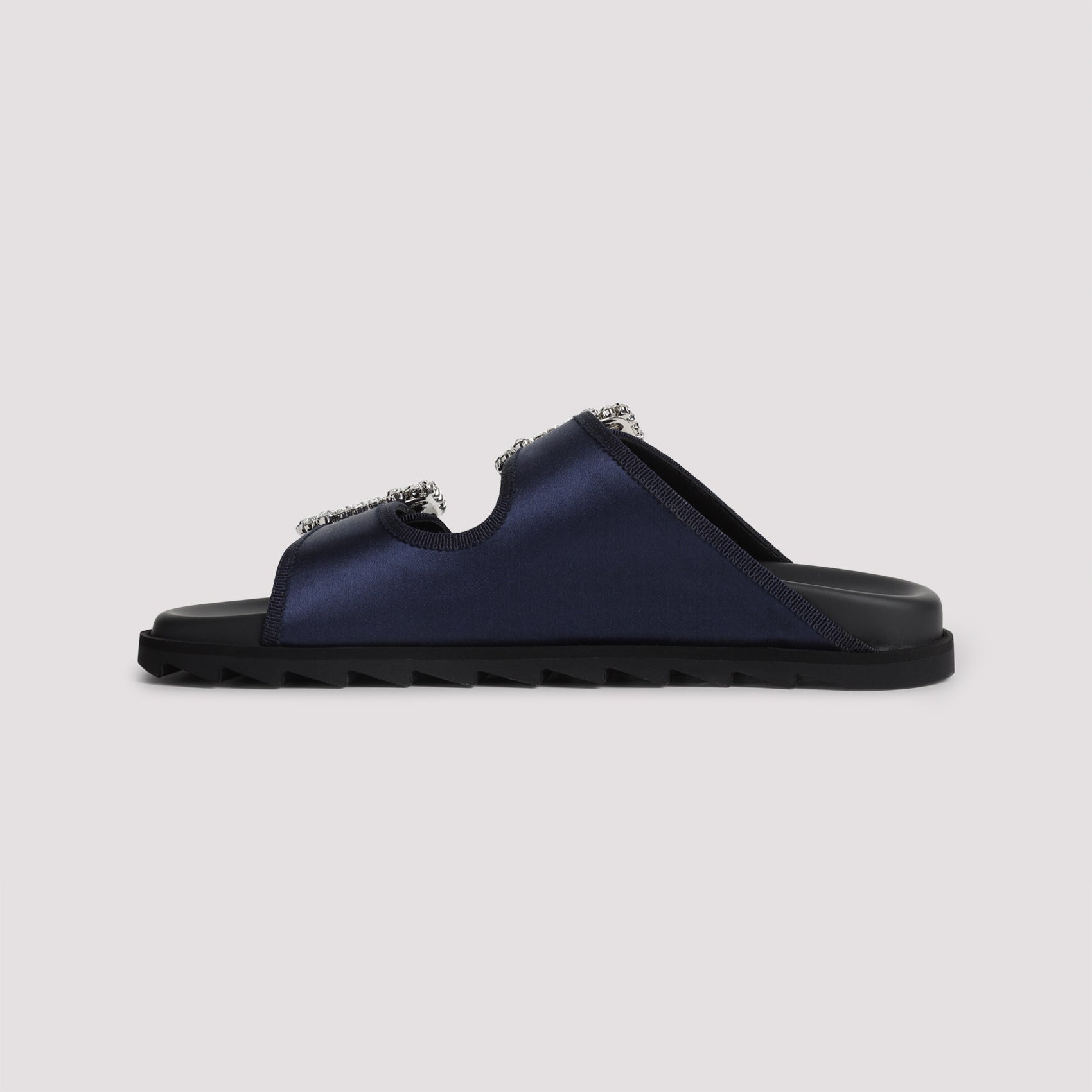 Deep Blue Satin Slide Sandals