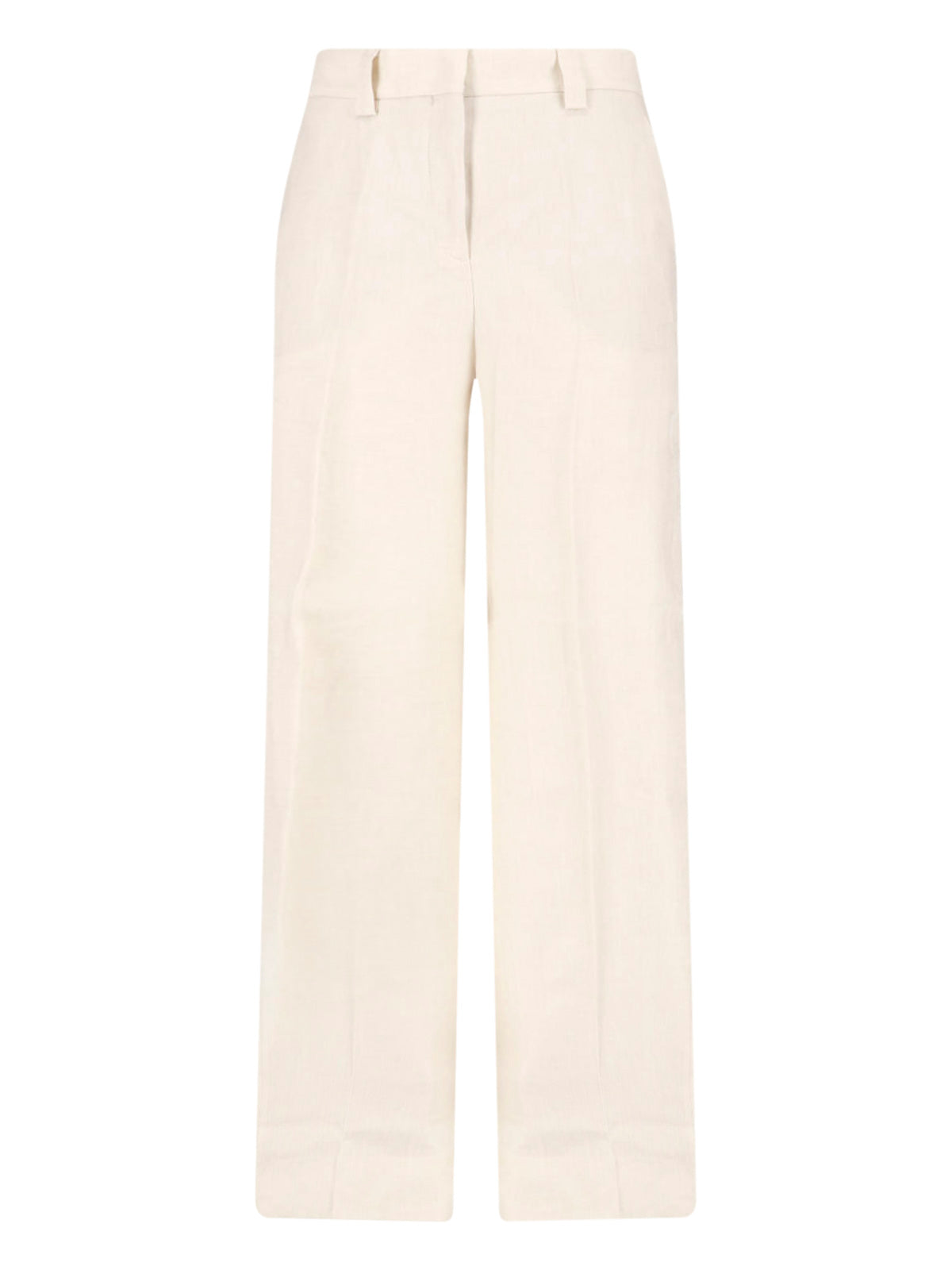 Cream Linen Straight-Leg Tailored Trousers