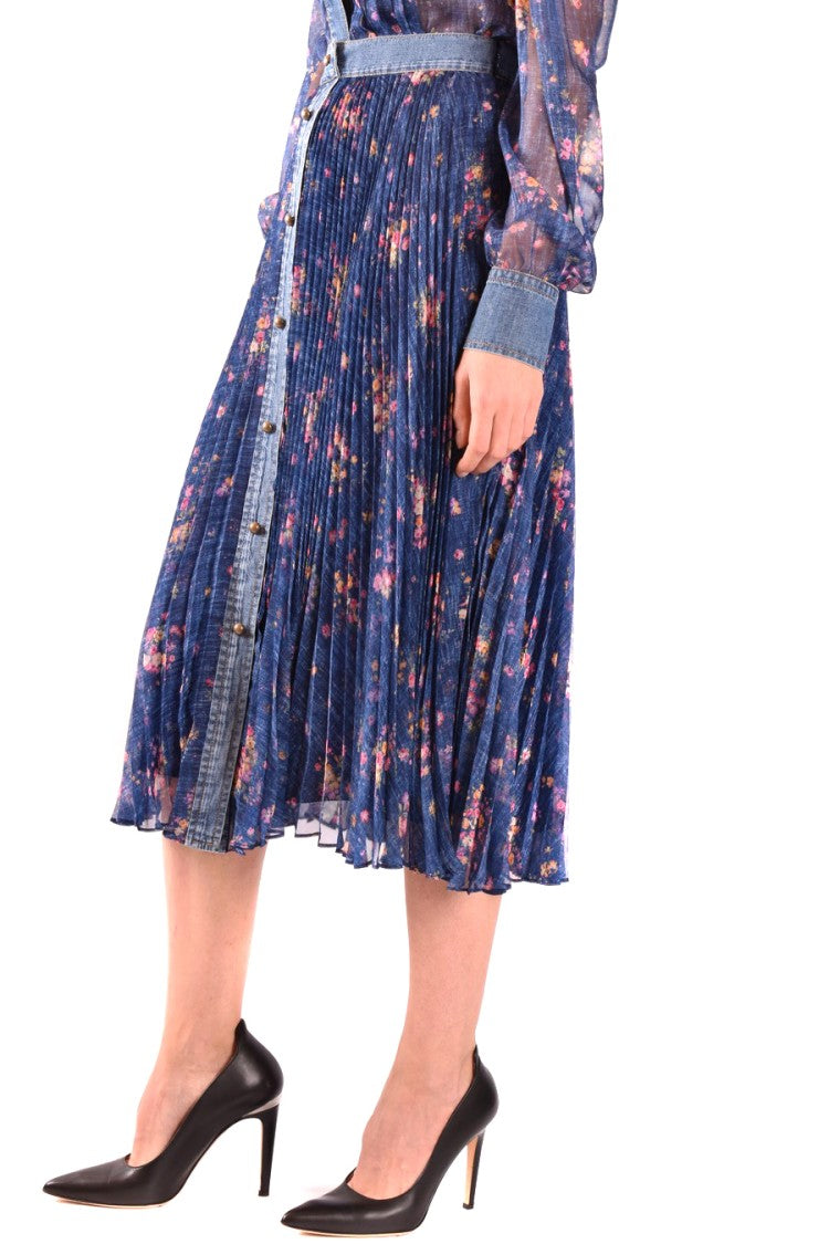 Pleated Midi Skirt With Multicolor Floral Print