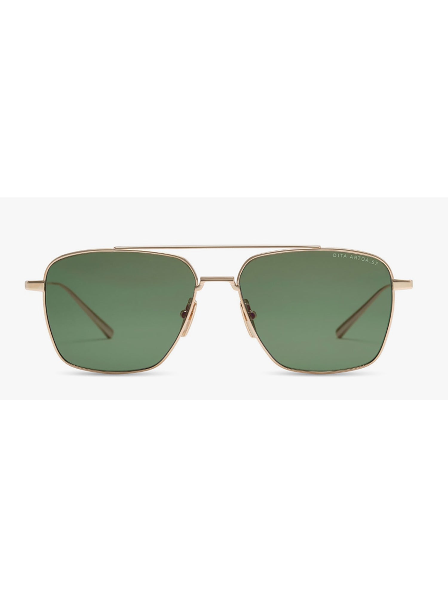 Geometric Frame Sunglasses with Green Lenses and Gold Accents