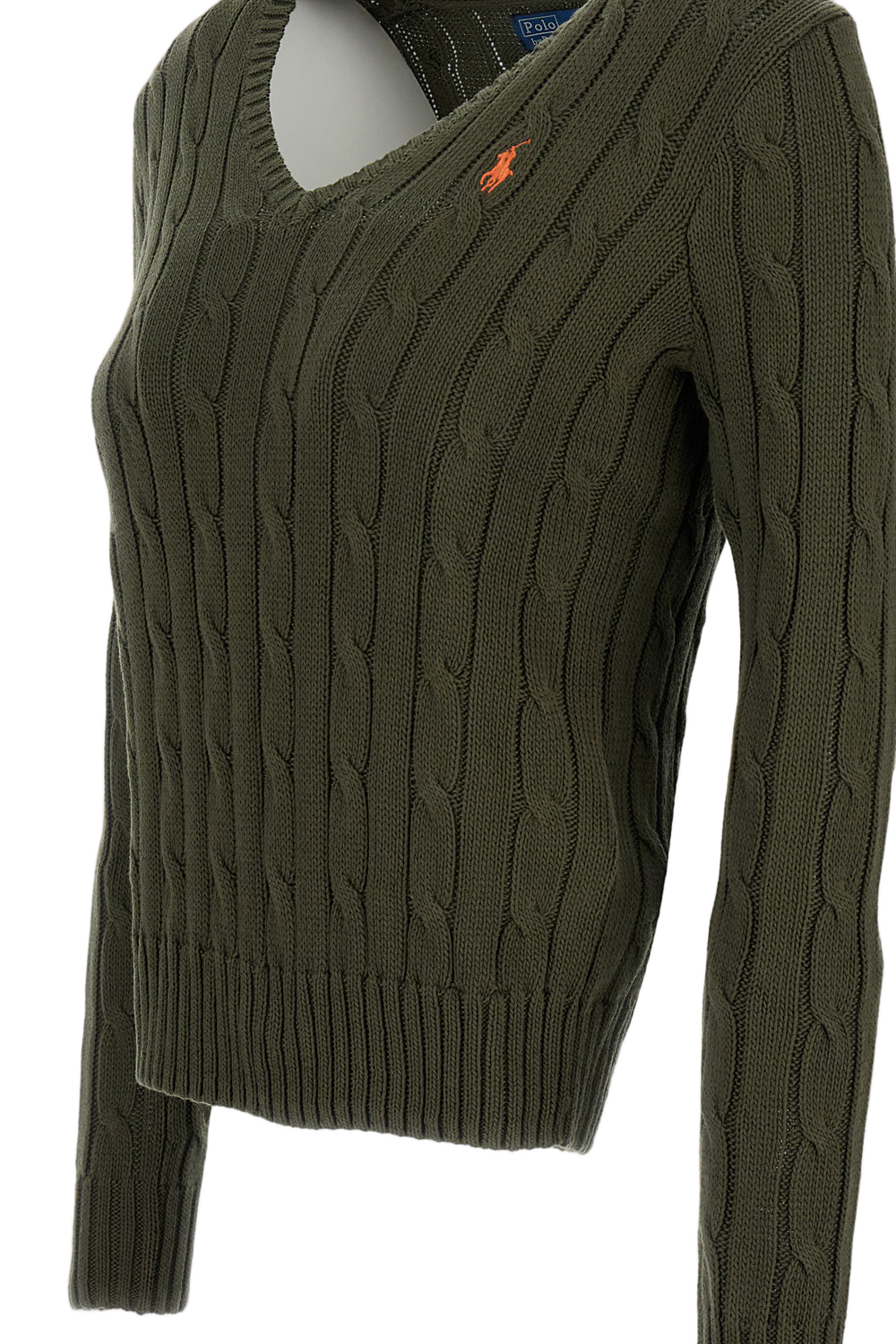 Cable-Knit V-Neck Sweater With Embroidered Logo Detail