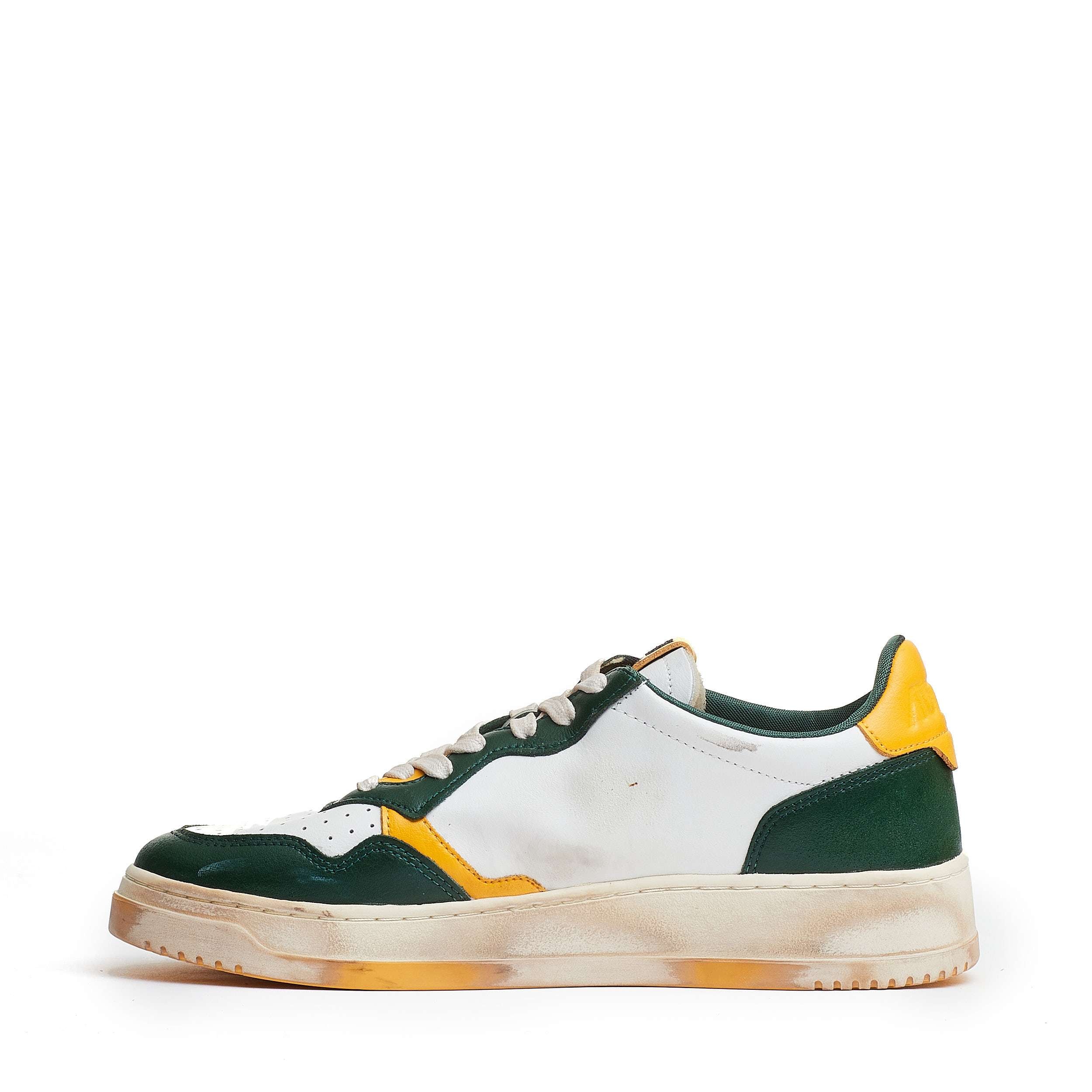 White/Green/Yellow Medalist Low Super Vintage Leather Sneakers